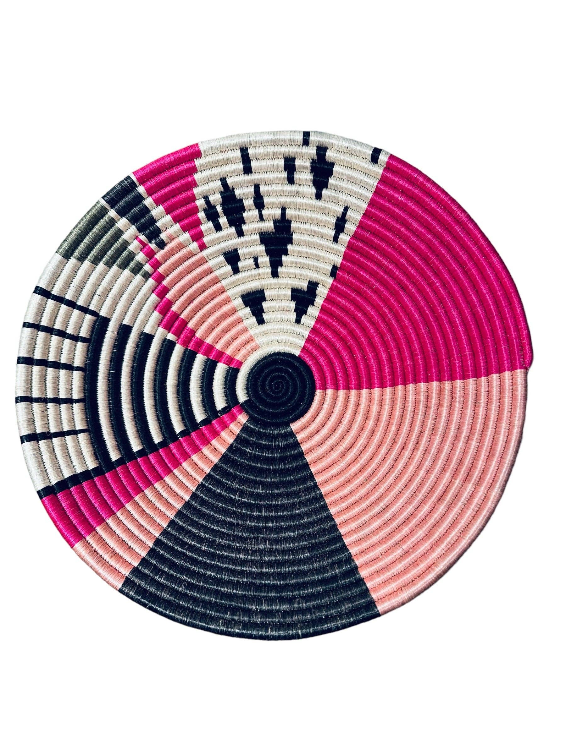 African Rwanda Woven Basket - Mwiza Pink & White