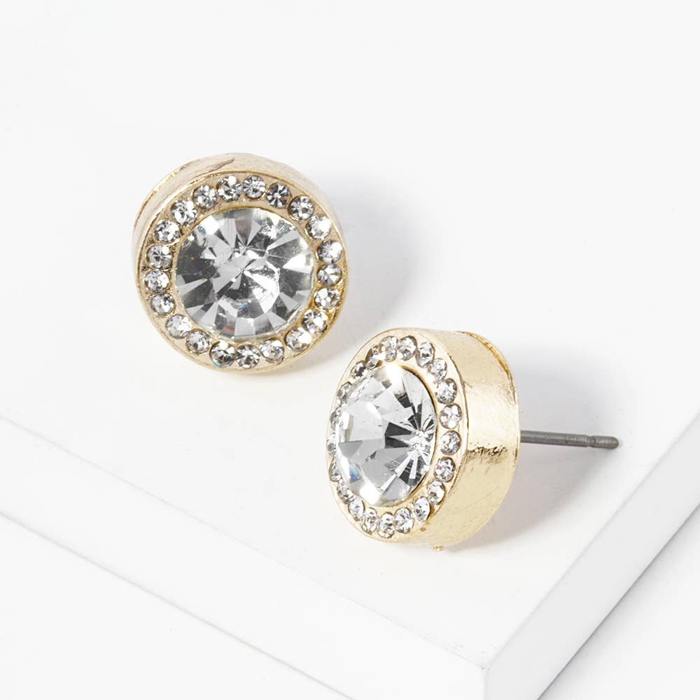 Round Crystal Halo Stud Earrings