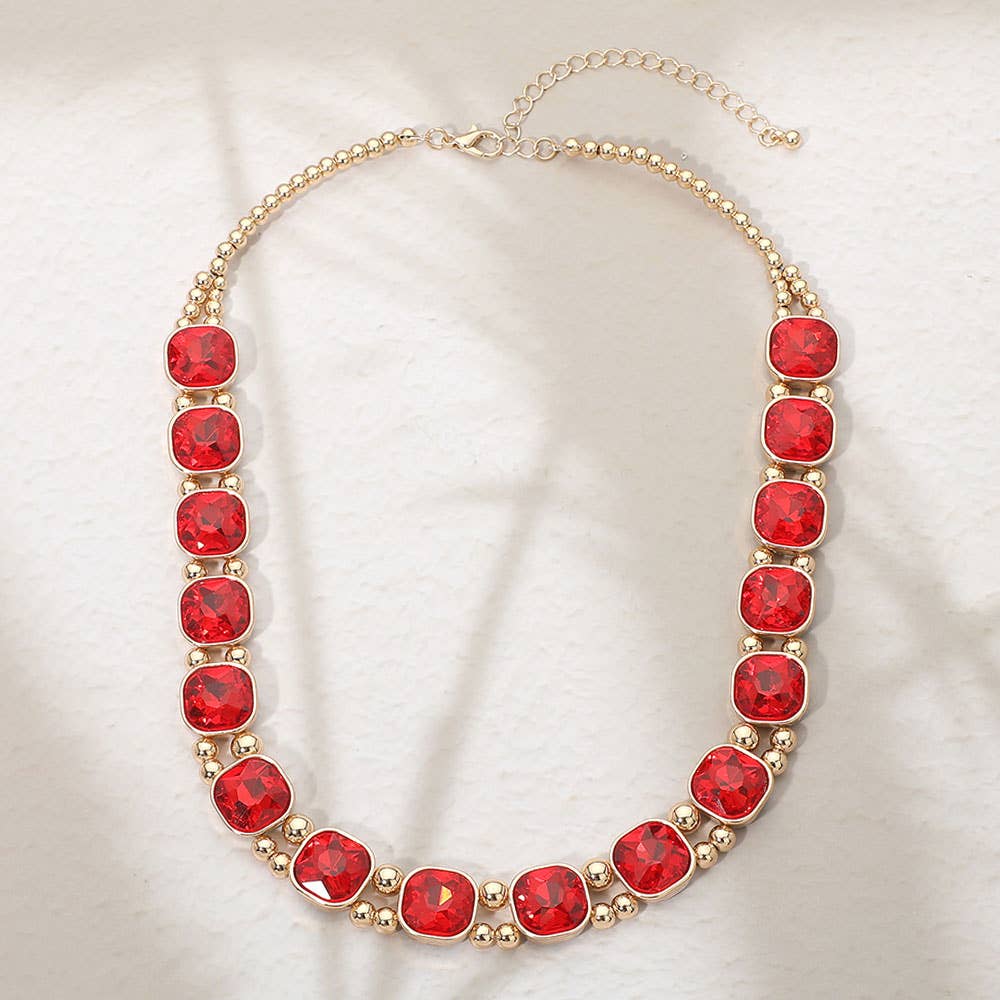 Square Faceted Stone Bezel Link Evening Necklace