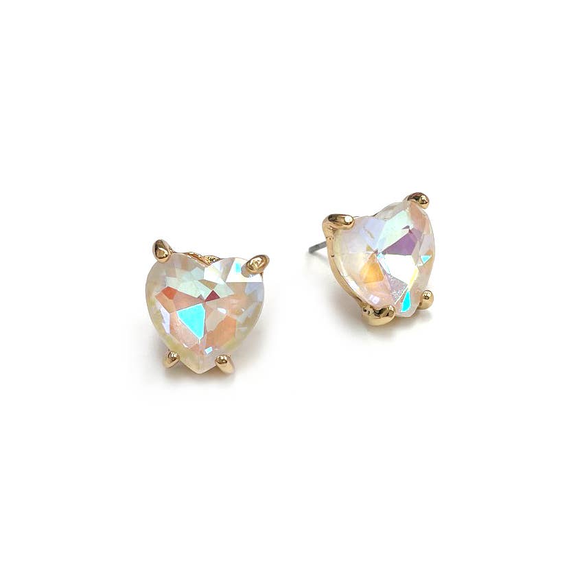 Glass Crystal Heart 4 Prong Post Stud Earrings