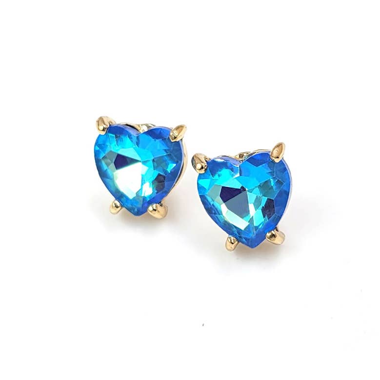 Glass Crystal Heart 4 Prong Post Stud Earrings