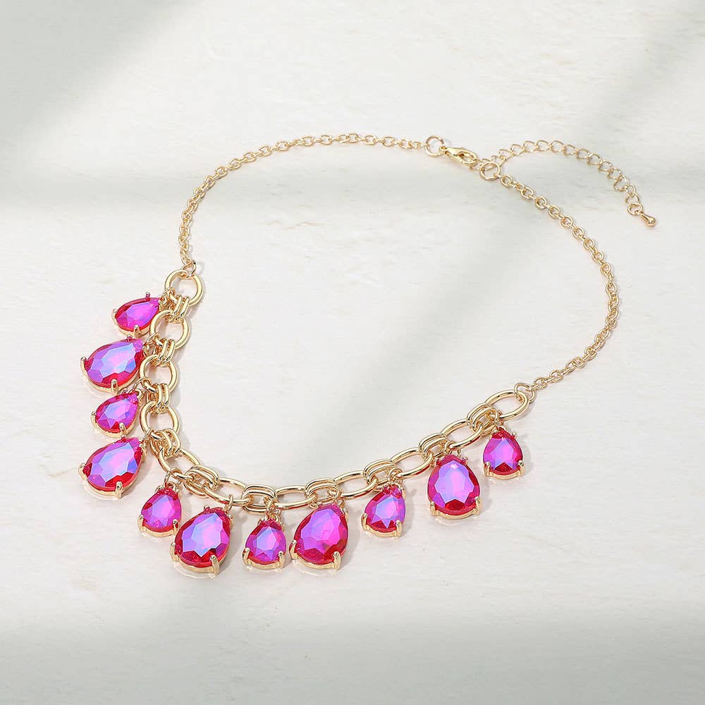 Cushion Teardrop Cluster Drop Station Necklace