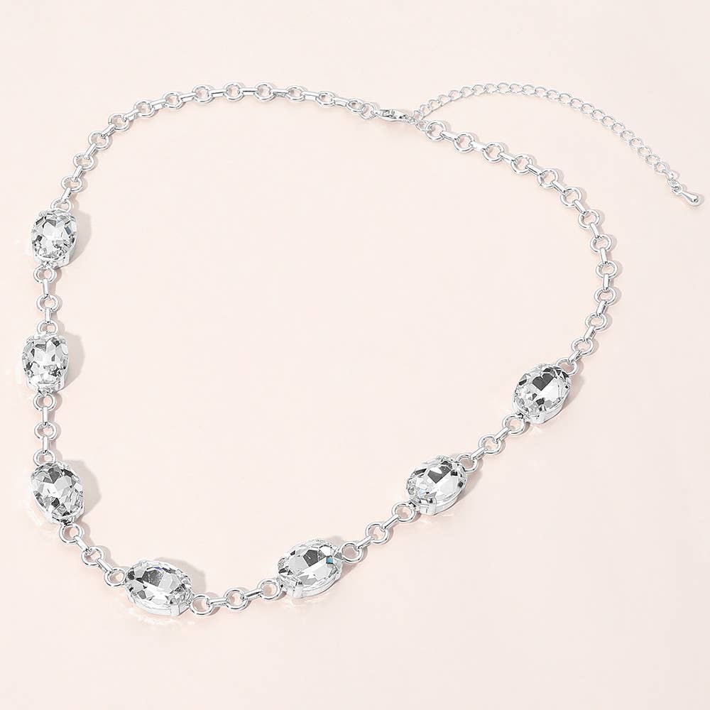Oval Gem Cluster Station Evening Necklace
