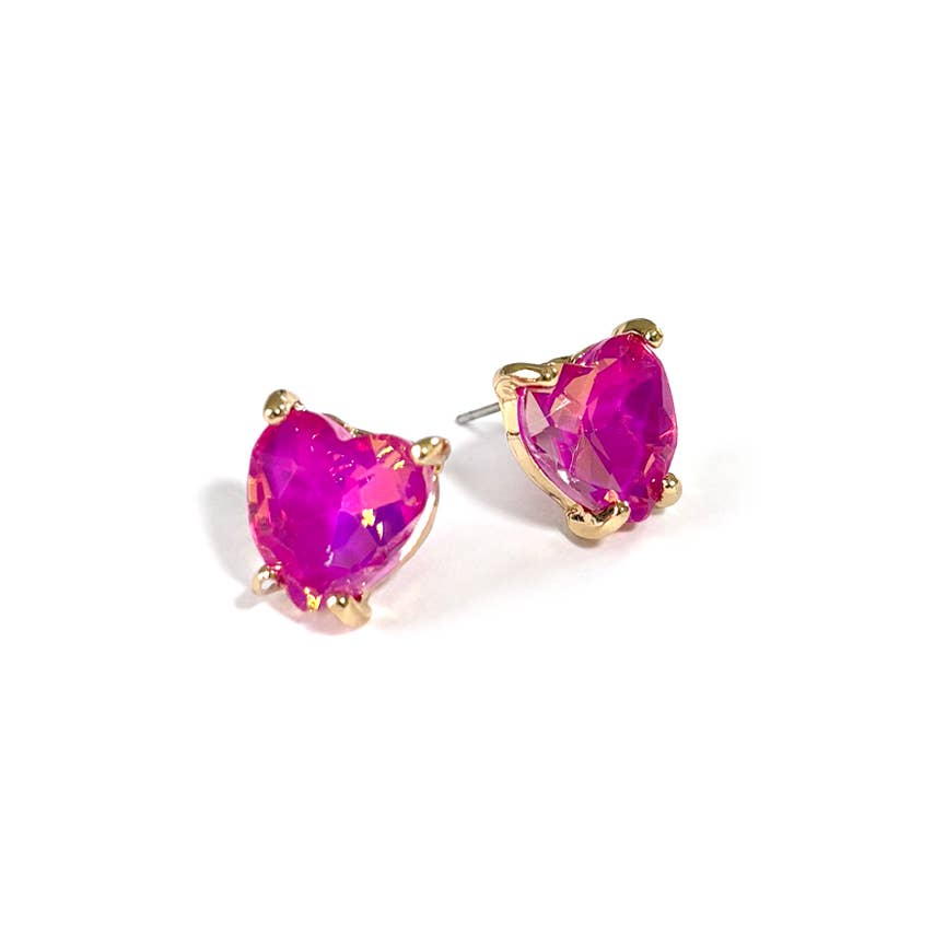 Glass Crystal Heart 4 Prong Post Stud Earrings