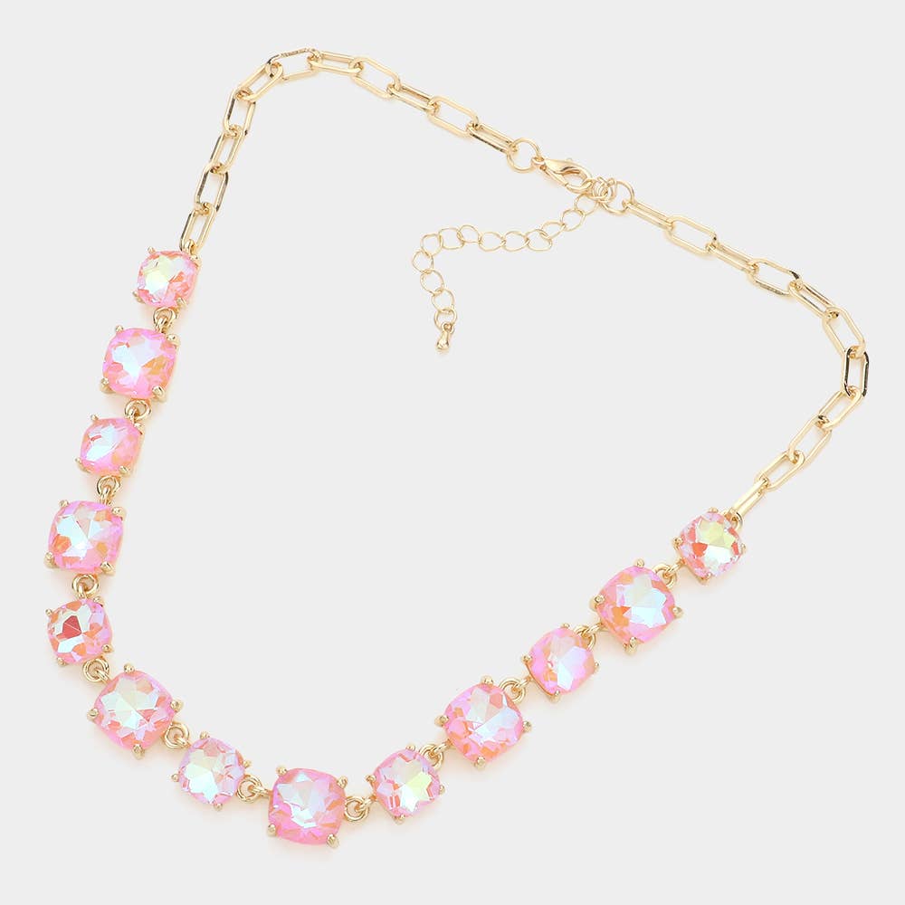 Cushion Square Stone Link Evening Necklace