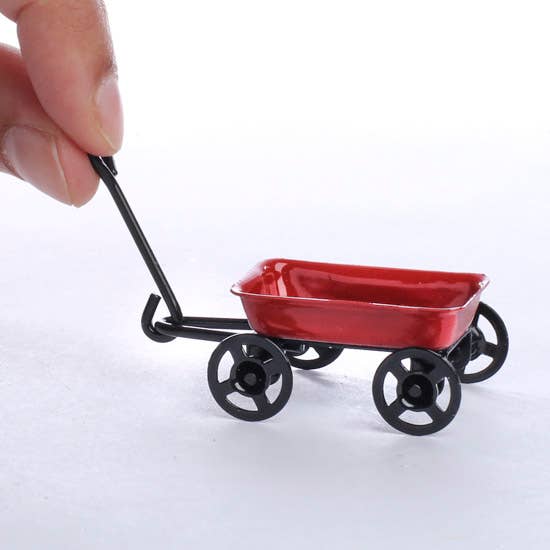 8344. 1-5/8" Dollhouse Red Metal Miniature Wagon