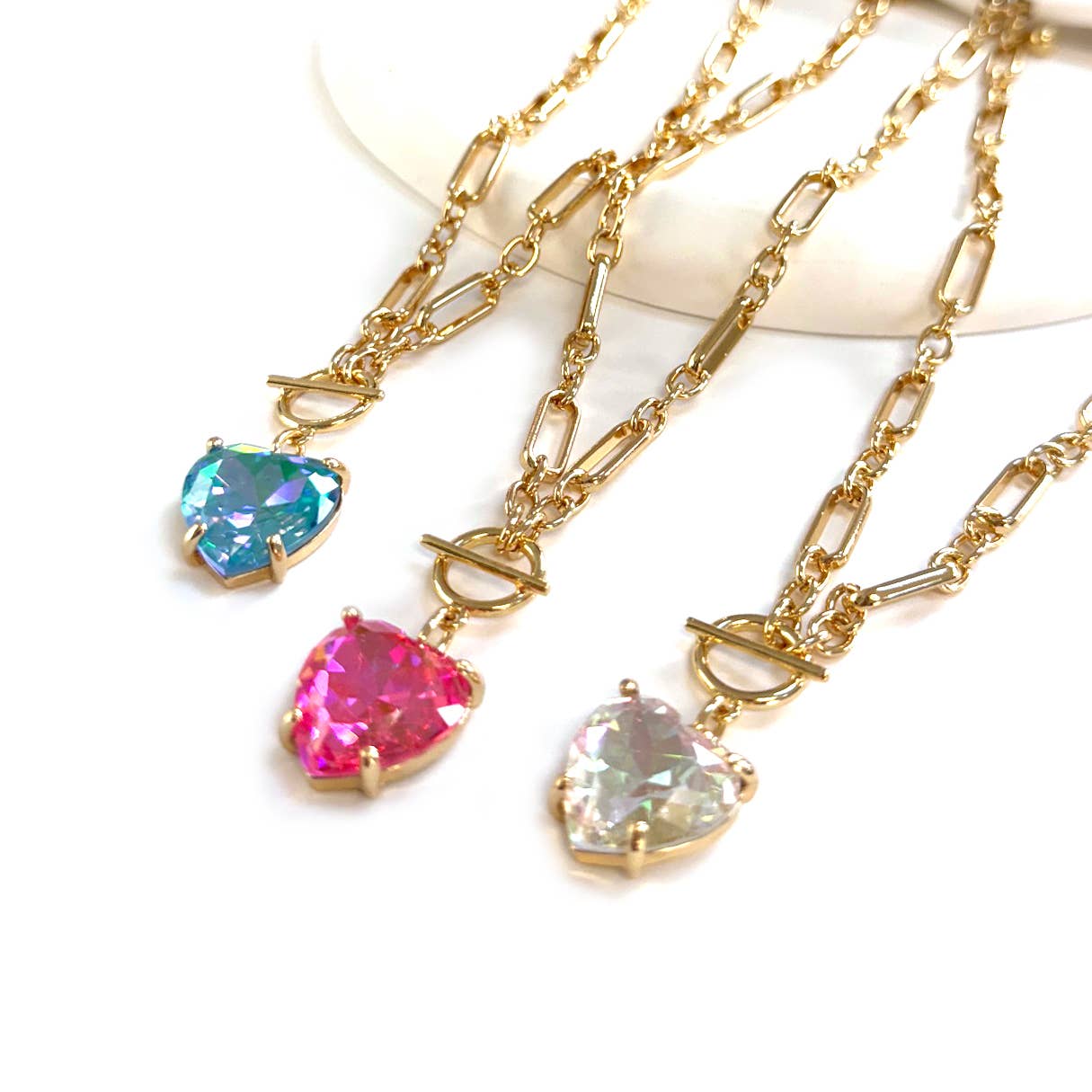 Heart Glass Pendant with Toggle Closure Chain Necklace