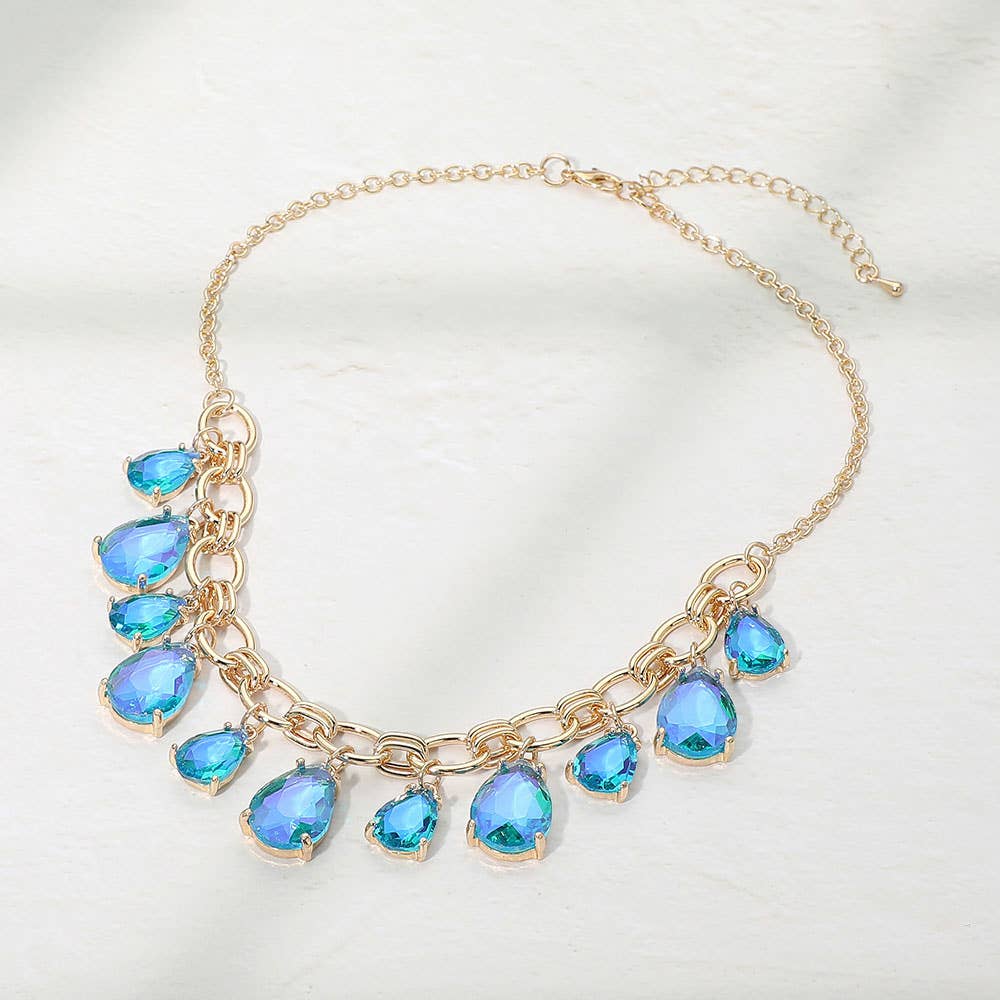 Cushion Teardrop Cluster Drop Station Necklace