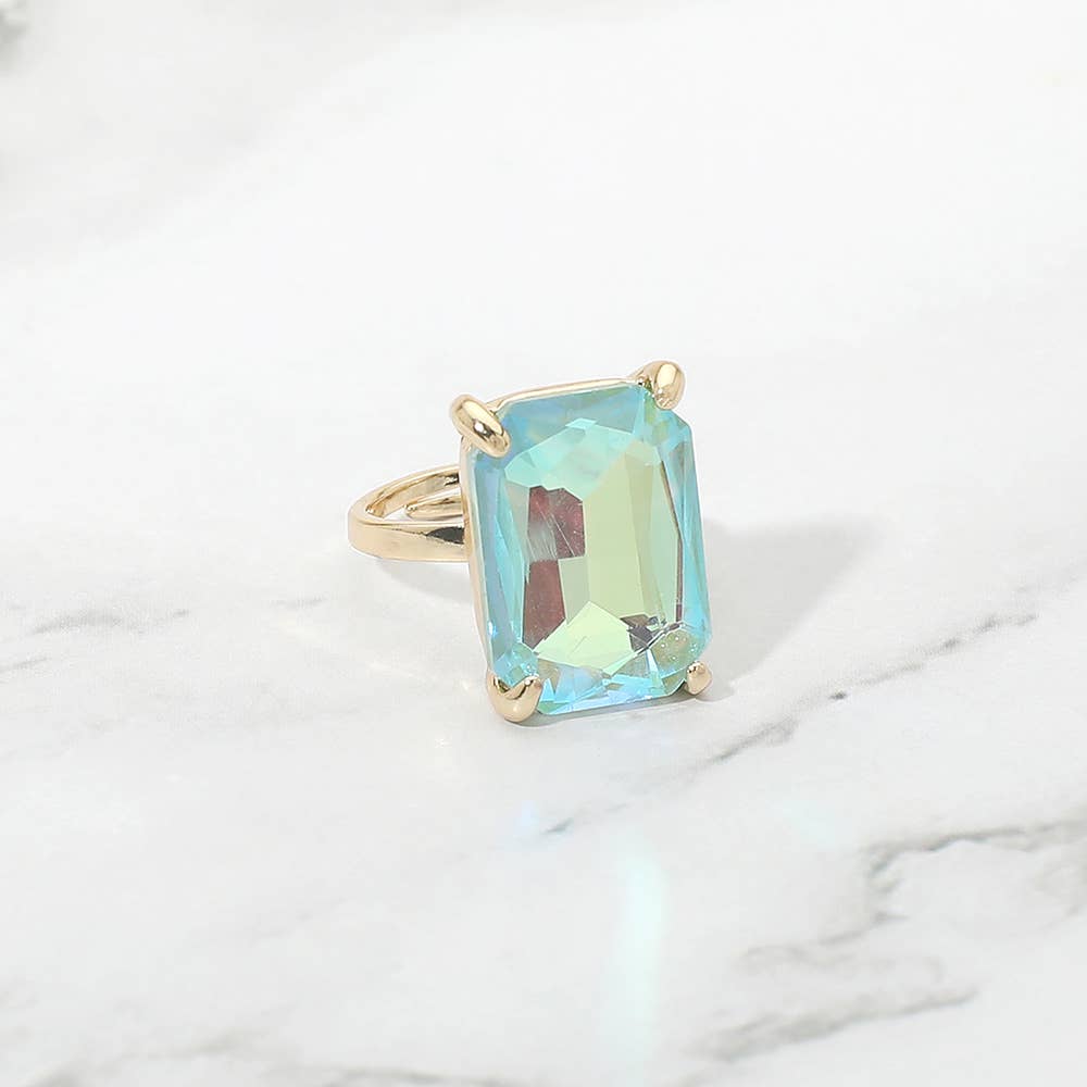 Bold Emerald Cut Stone Cluster Accent Adjustable Ring