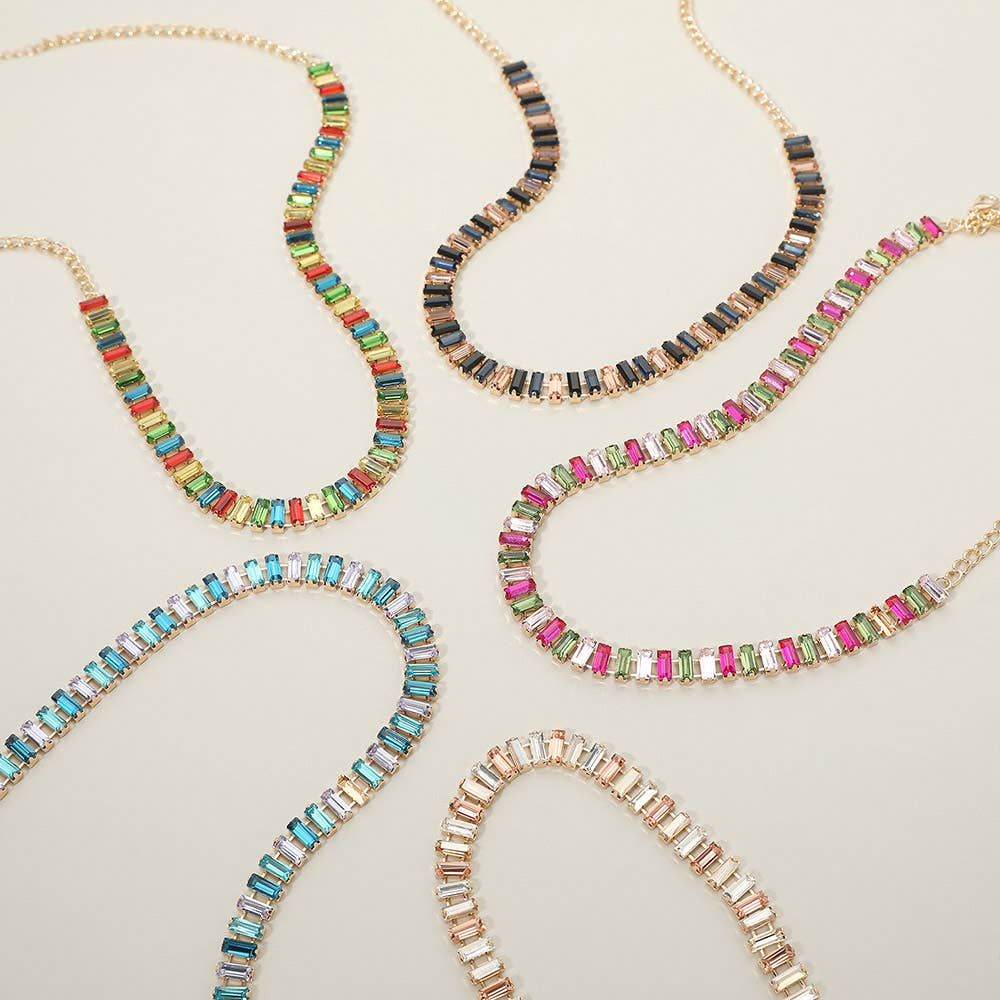 Baguette Stone Cluster Link Accent Necklace