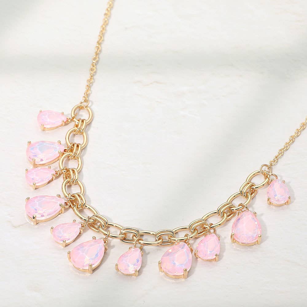 Cushion Teardrop Cluster Drop Station Necklace