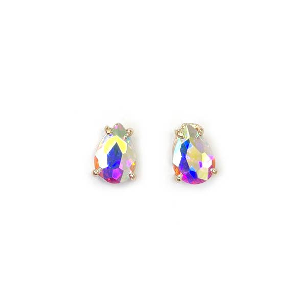 Sterling Silver S925 Post Teardrop Glass Stud Earrings