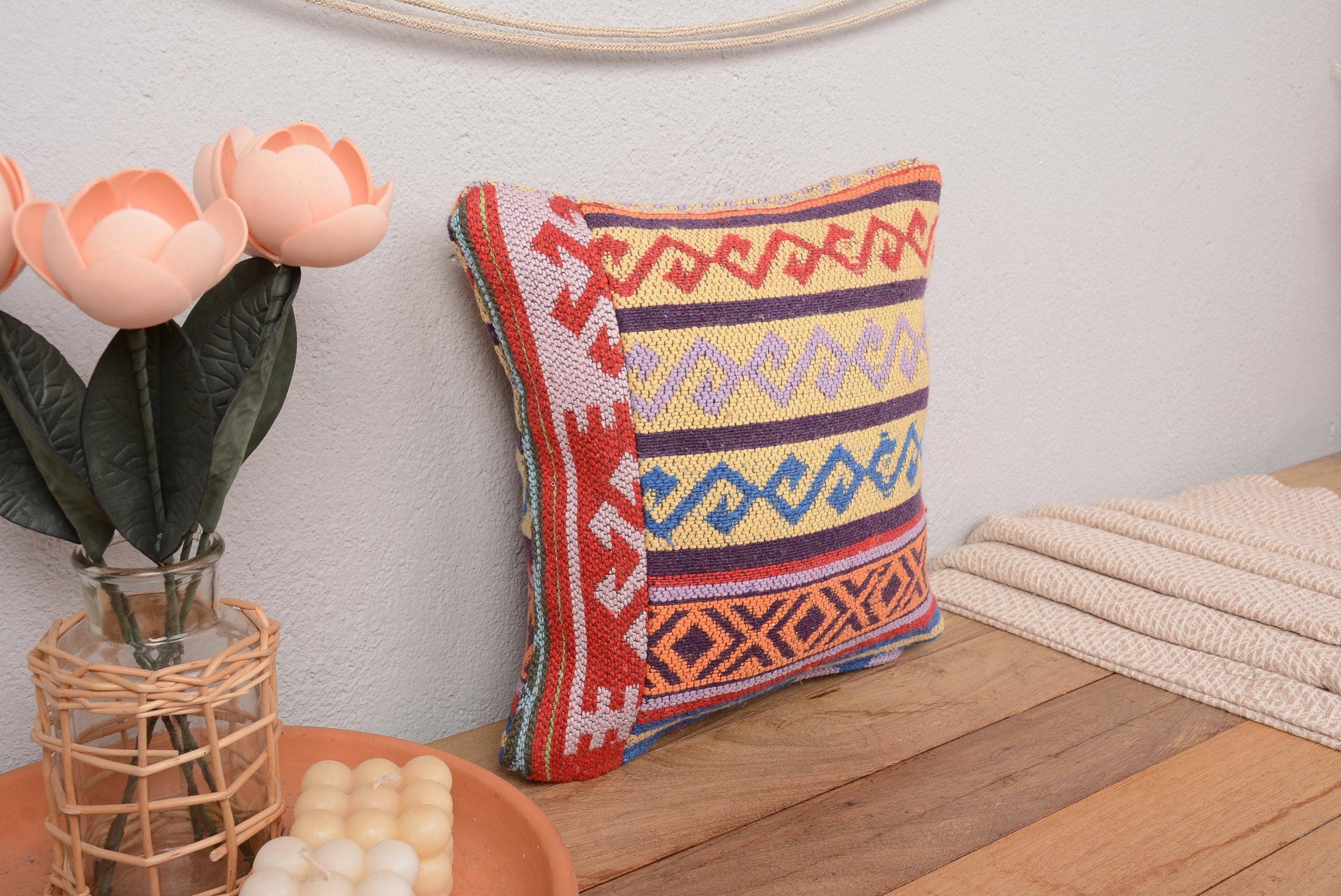 Antique Boho Turkish Kilim Pillow Sham Cover 12x12