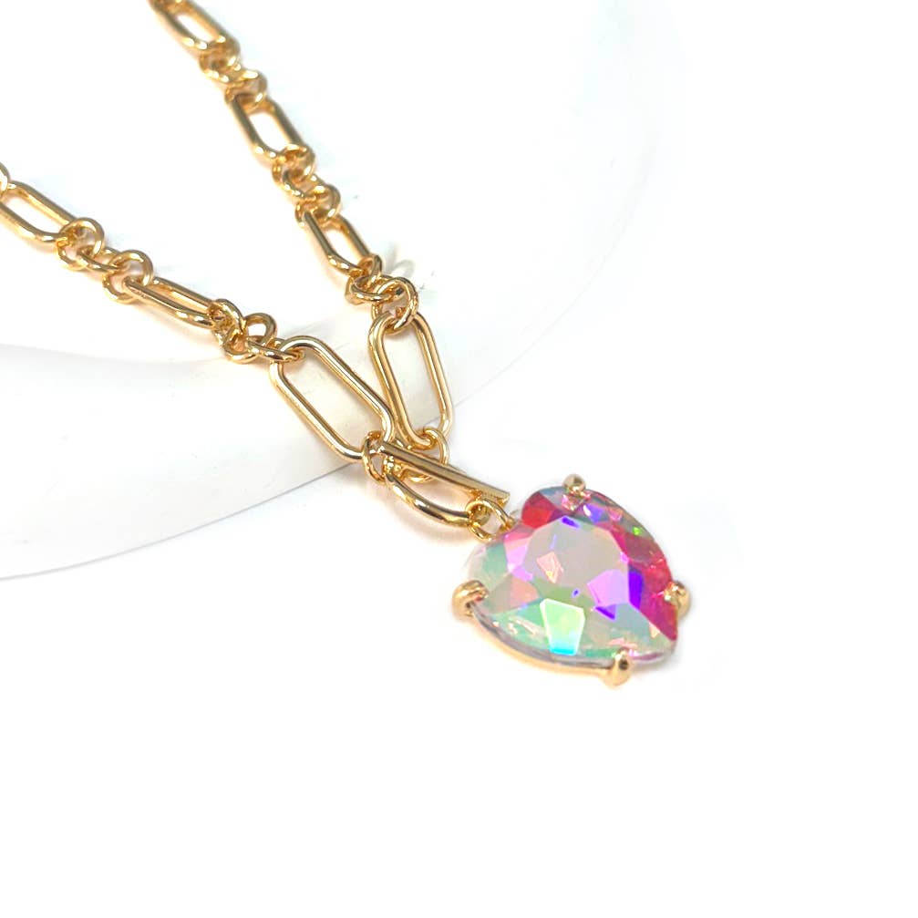 Love Heart Crystal Glass Charm Chain Link Toggle Necklace