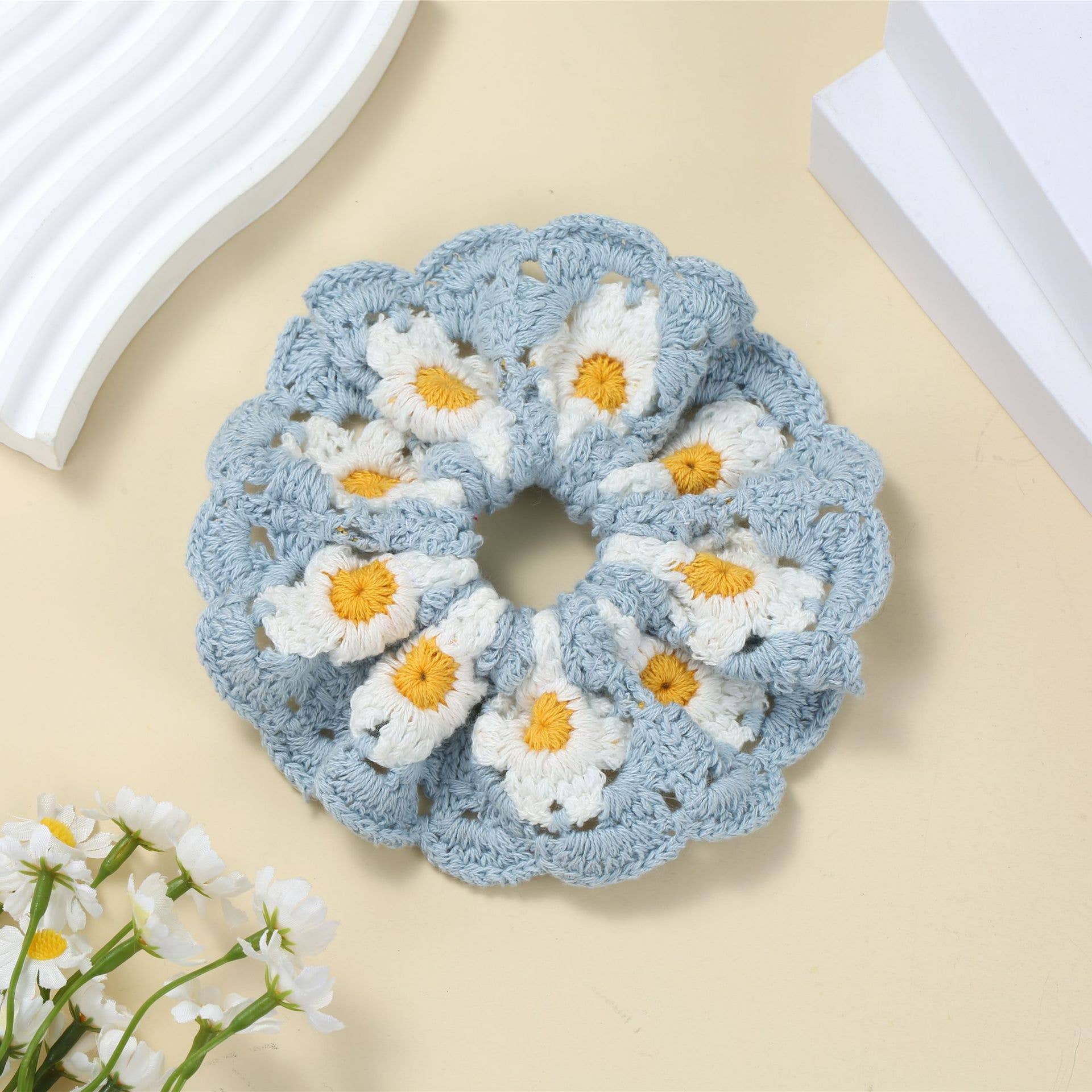 Boho Colorful Handmade Crochet Flower Hair Tie