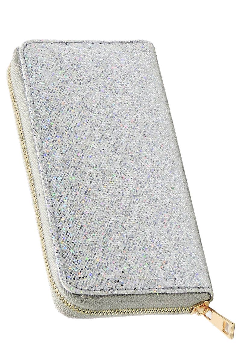 6211. Metallic Glitter Single Zip Continental Wallet