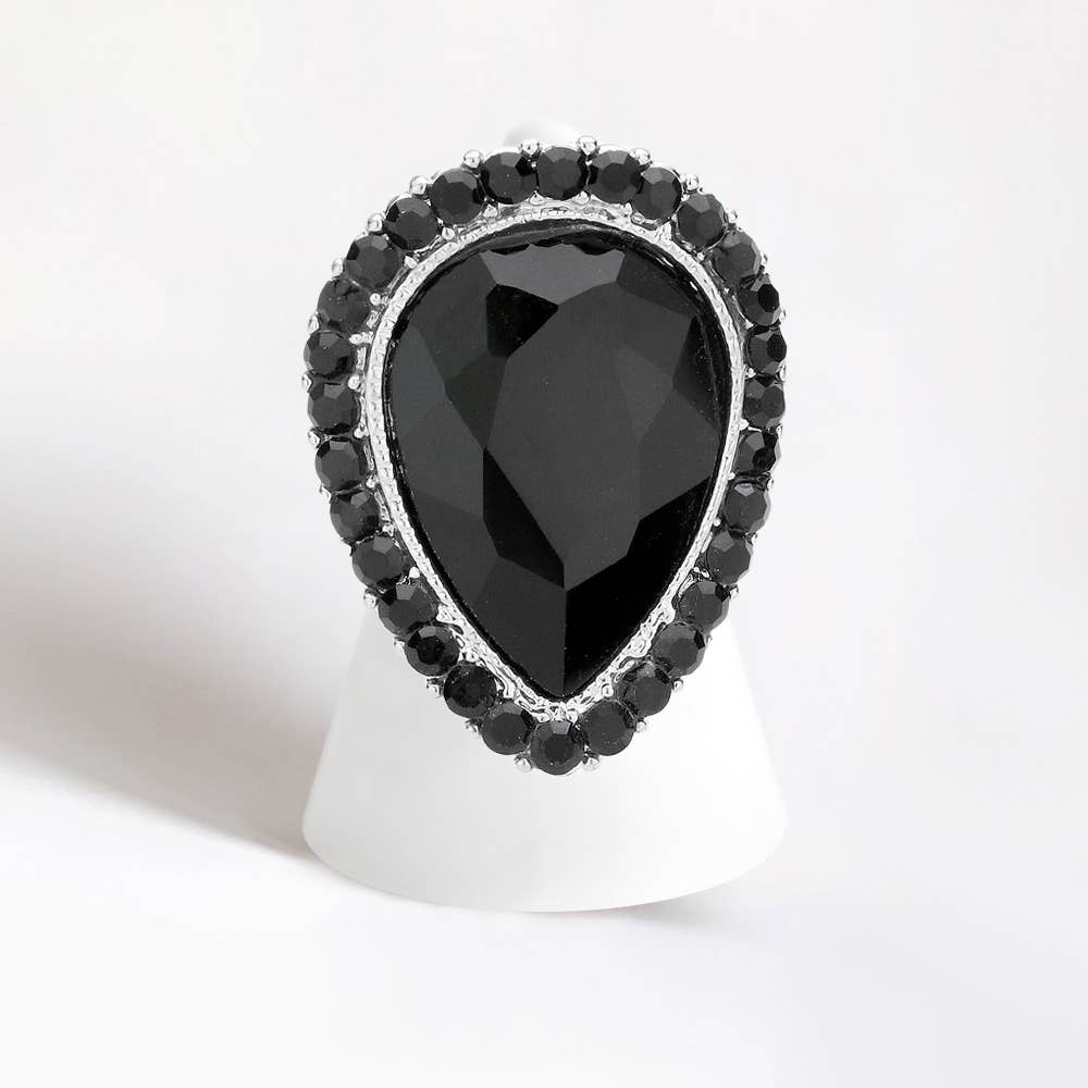 Crystal rhinestone teardrop stretch cocktail ring