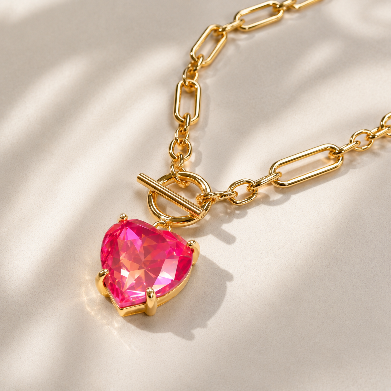 Heart Glass Pendant with Toggle Closure Chain Necklace