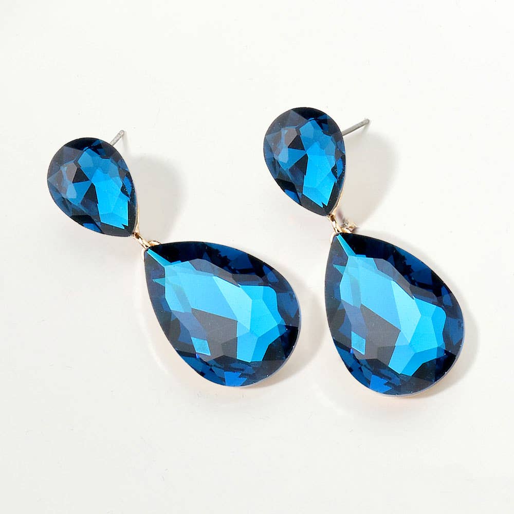 Glass Crystal Teardrop Evening Earrings