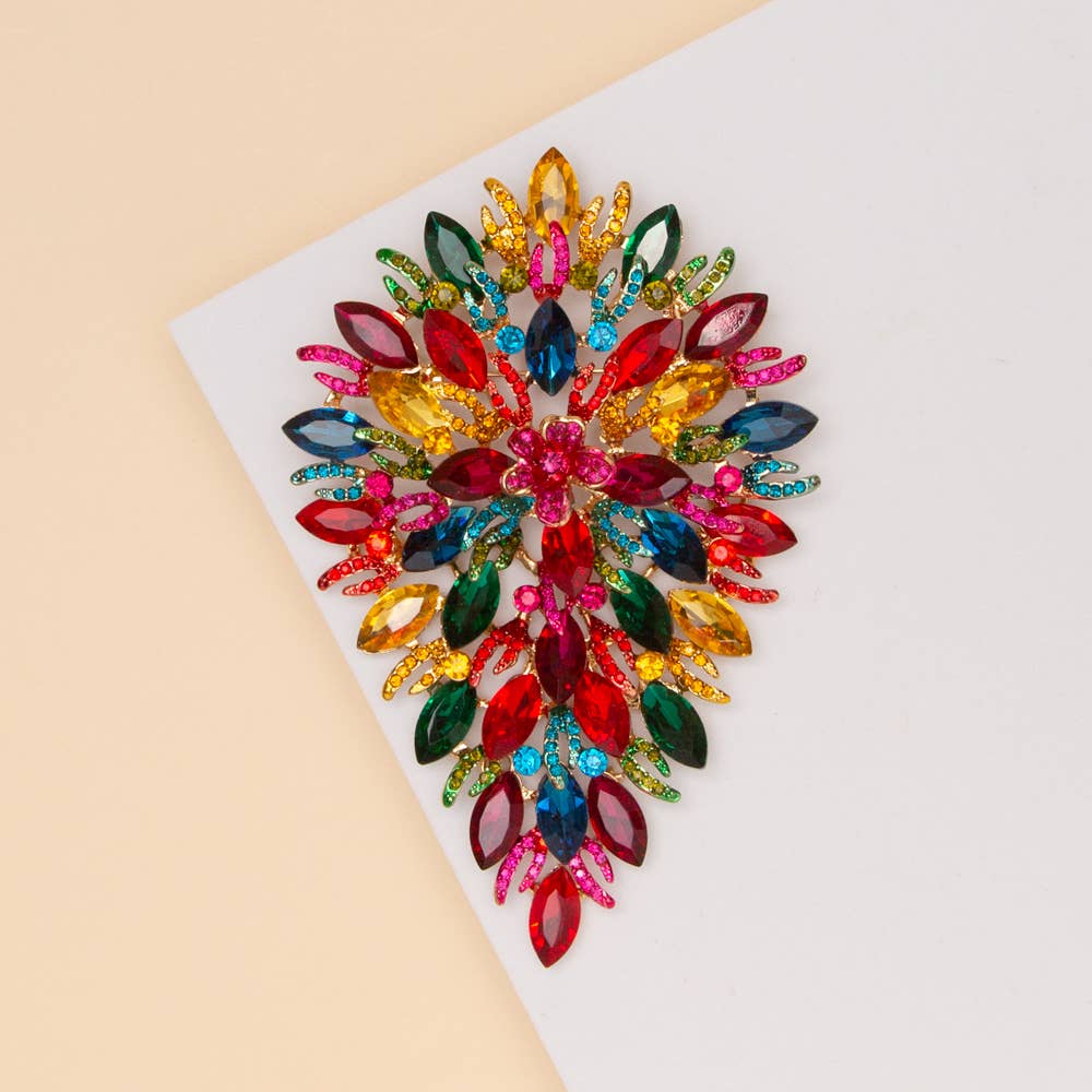 Crystal Rhinestone Cluster Pear Shaped Leaf Brooch Pin