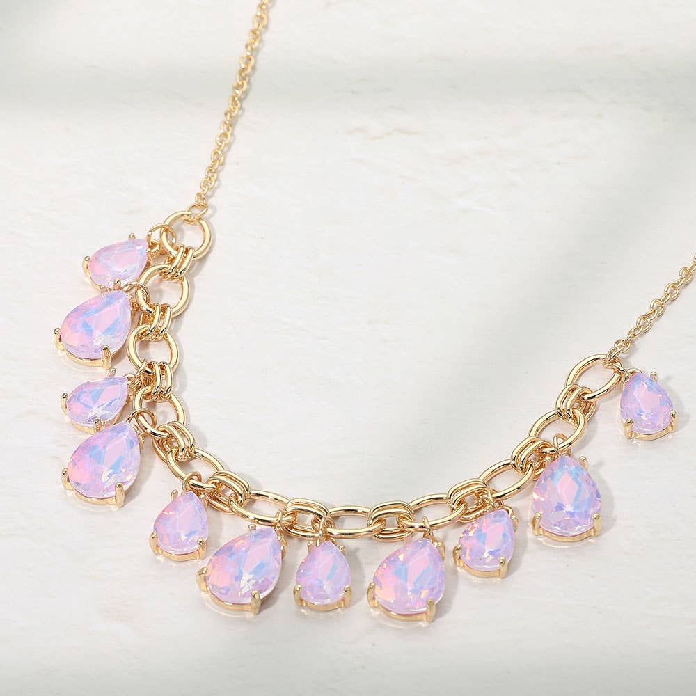 Cushion Teardrop Cluster Drop Station Necklace