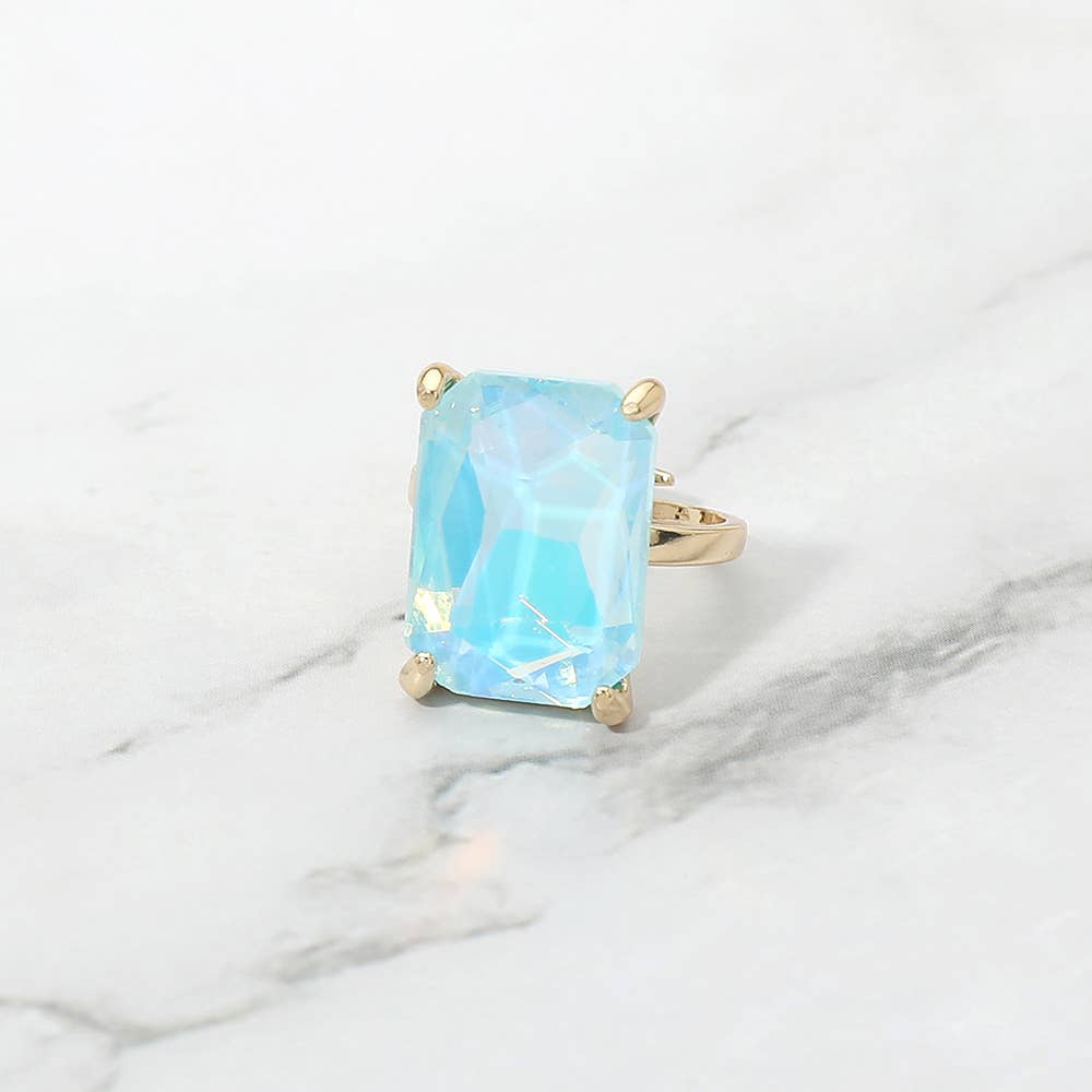 Bold Emerald Cut Stone Cluster Accent Adjustable Ring