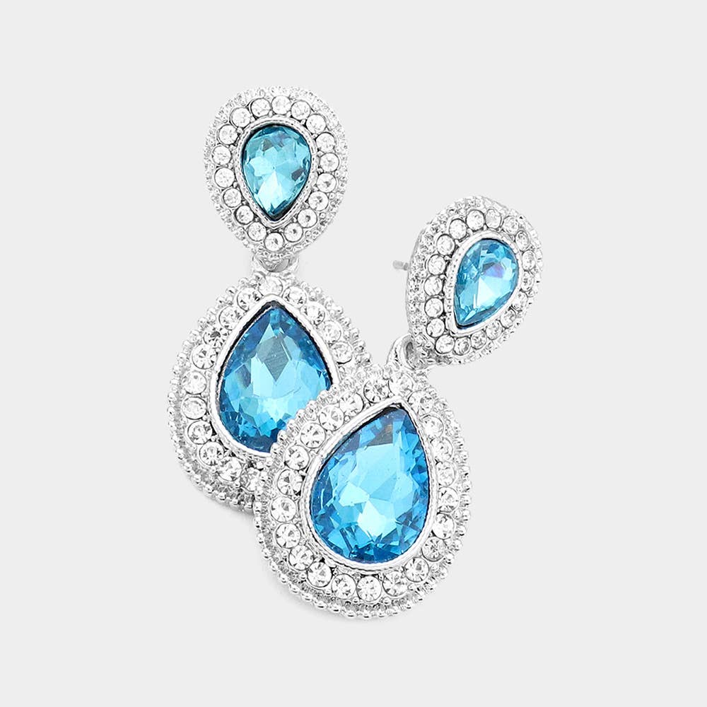 Rhinestone Trim Teardrop Evening Earrings