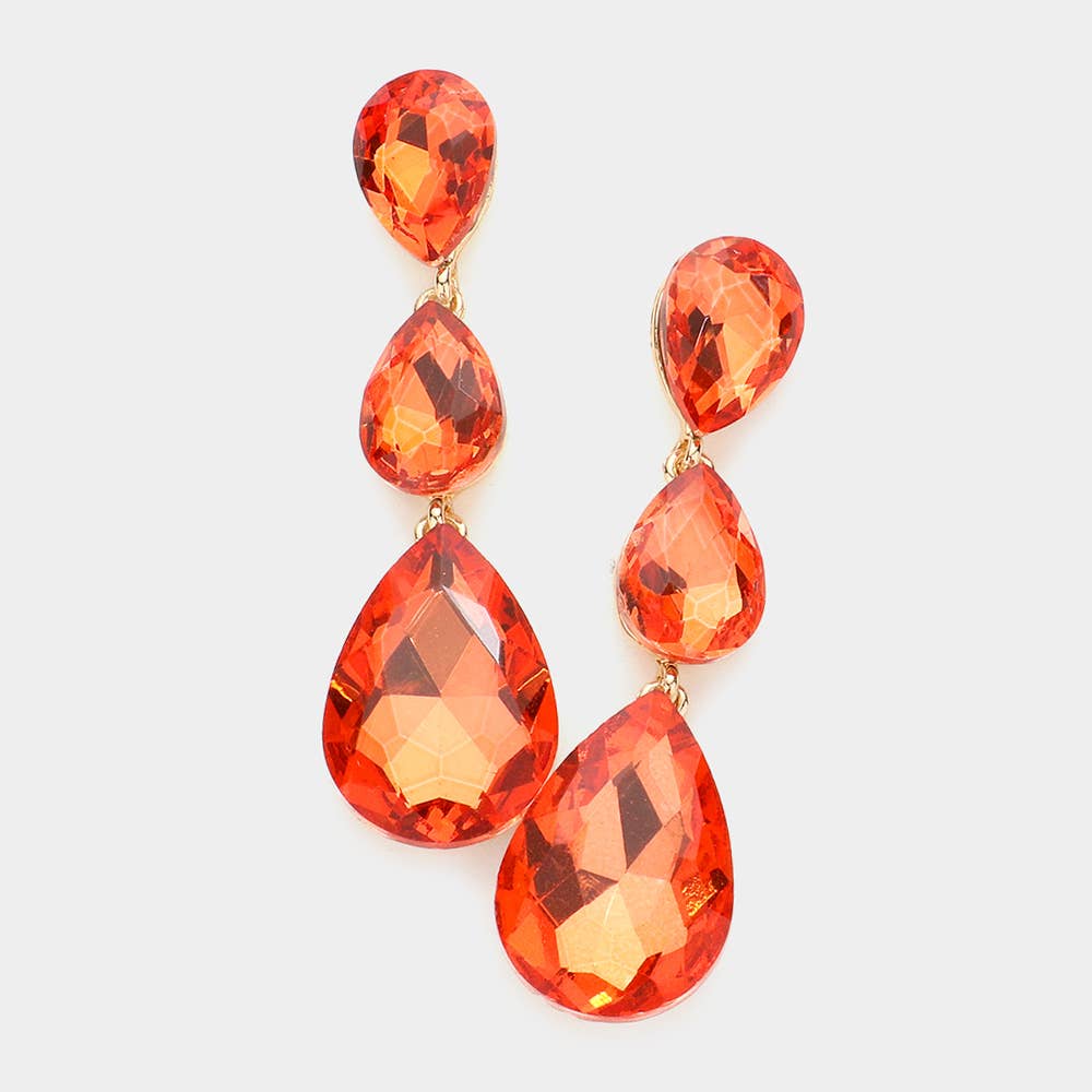 Triple Glass Crystal Teardrop Evening Earrings