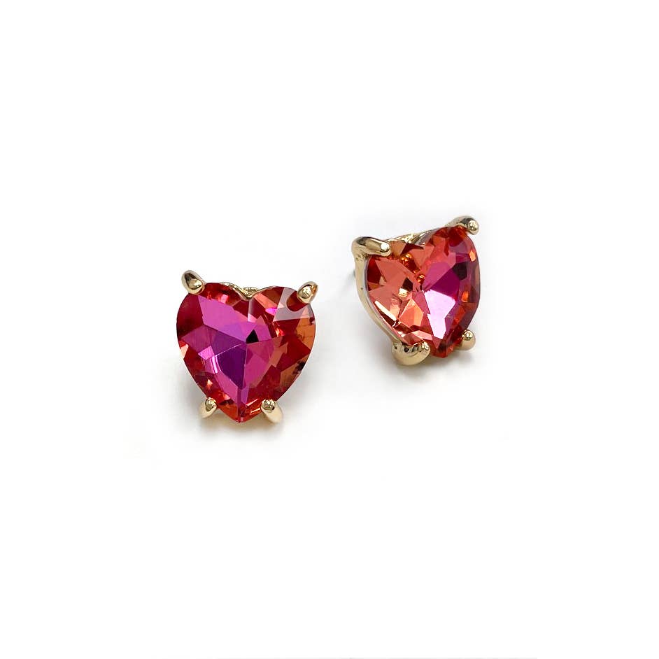 Glass Crystal Heart 4 Prong Post Stud Earrings