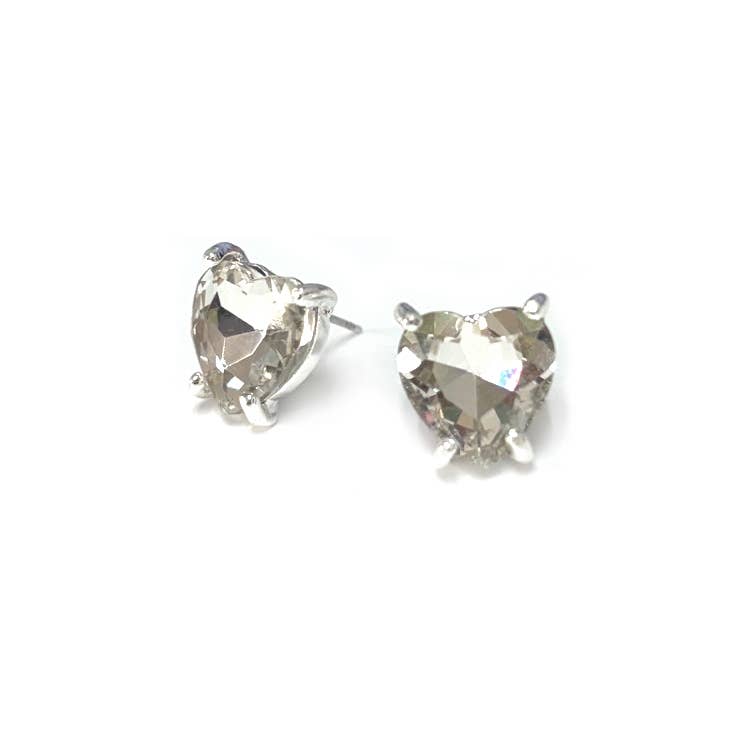 Glass Crystal Heart 4 Prong Post Stud Earrings