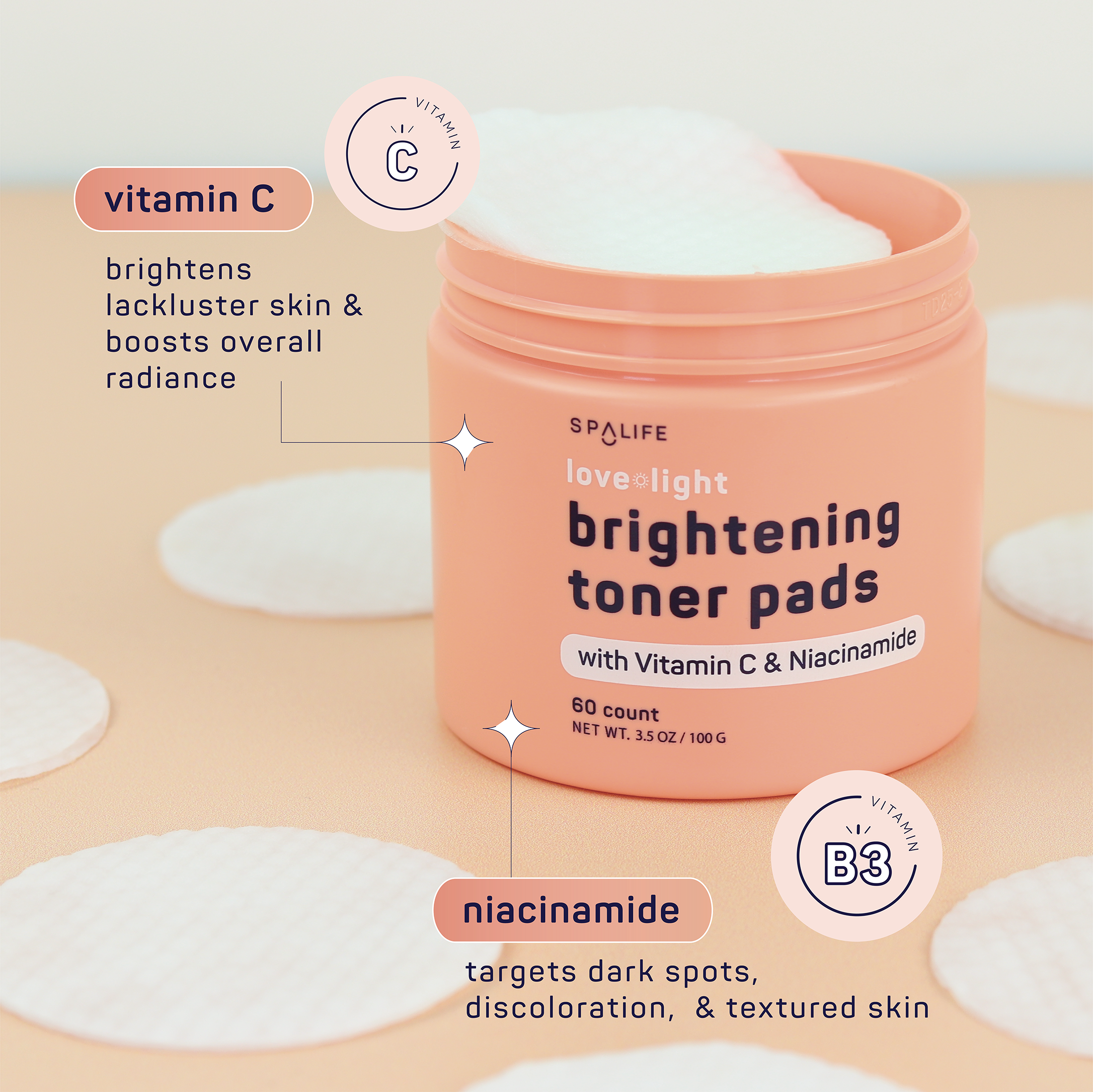7401. Love + light Brightening Toner Pads - 60 count