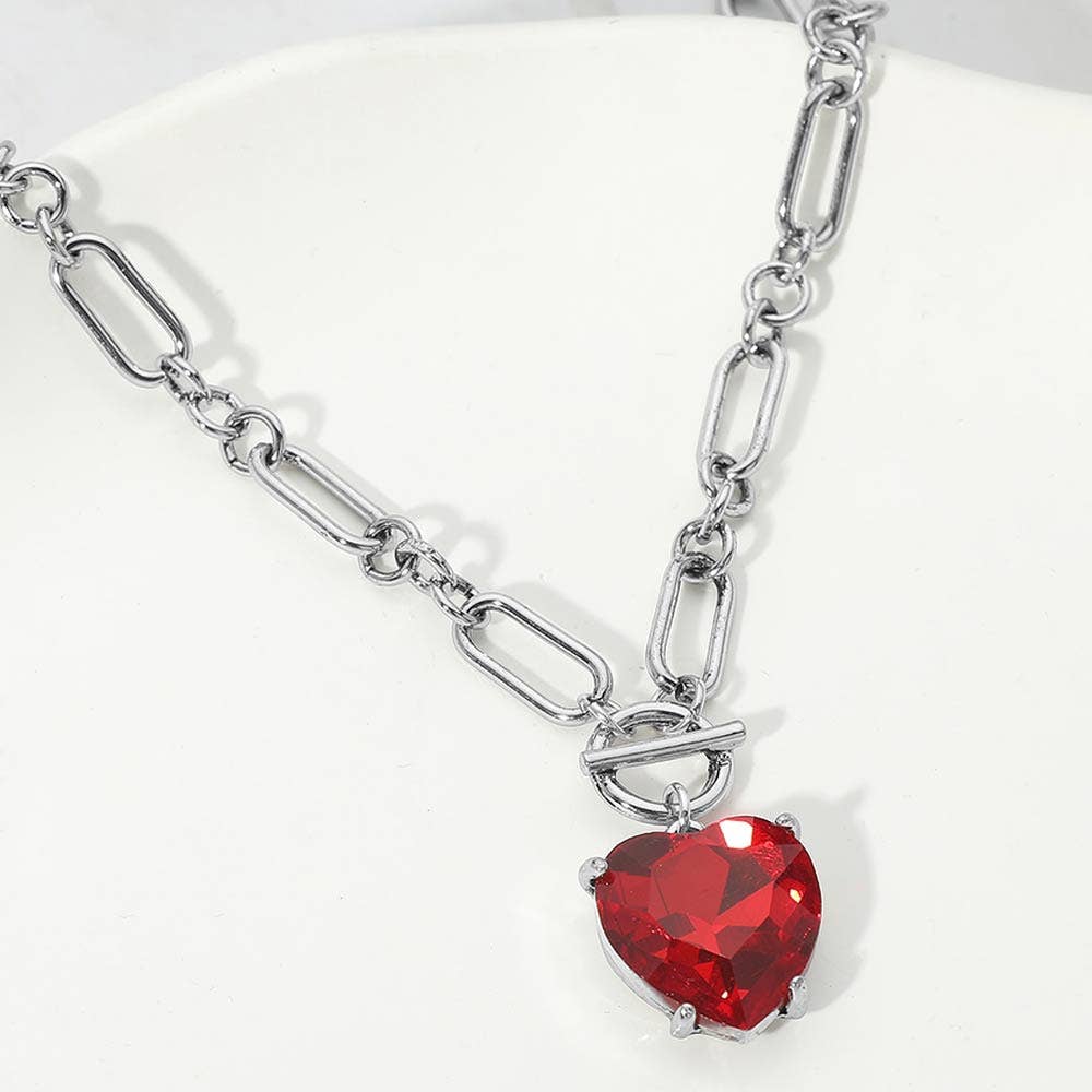 Chunky Heart Stone Cluster Toggle Pendant Necklace