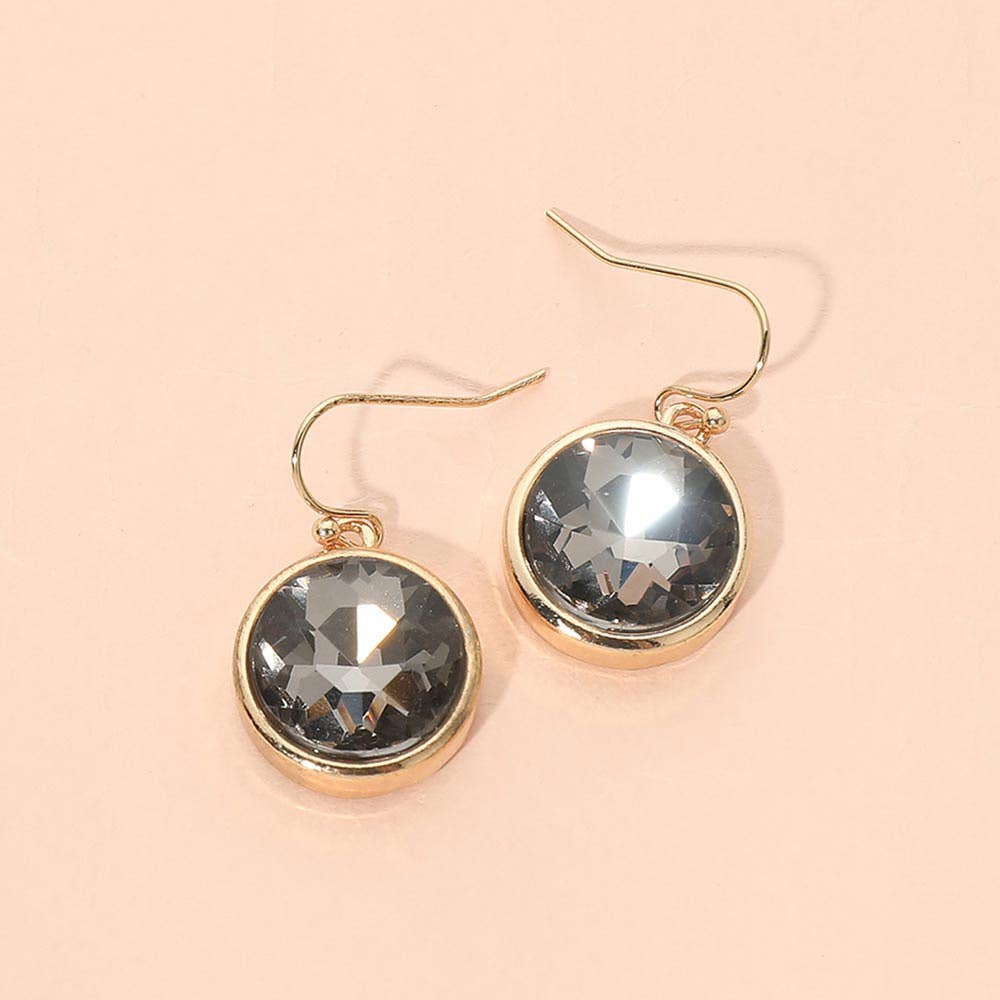Round Faceted Stone Drop Dangle Earrings