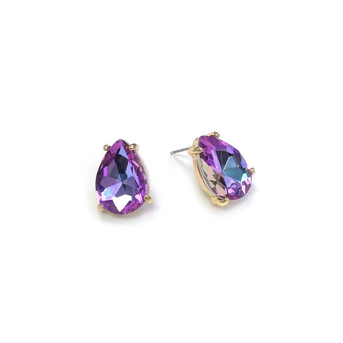 Sterling Silver S925 Post Teardrop Glass Stud Earrings