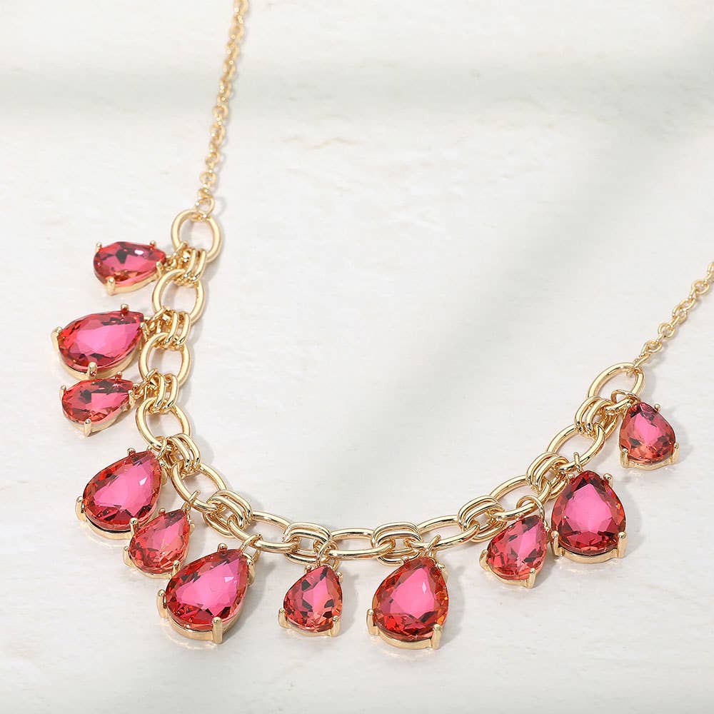 Cushion Teardrop Cluster Drop Station Necklace