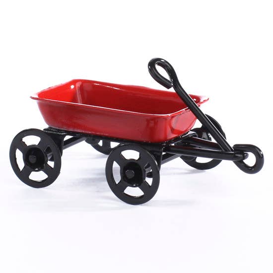 8344. 1-5/8" Dollhouse Red Metal Miniature Wagon