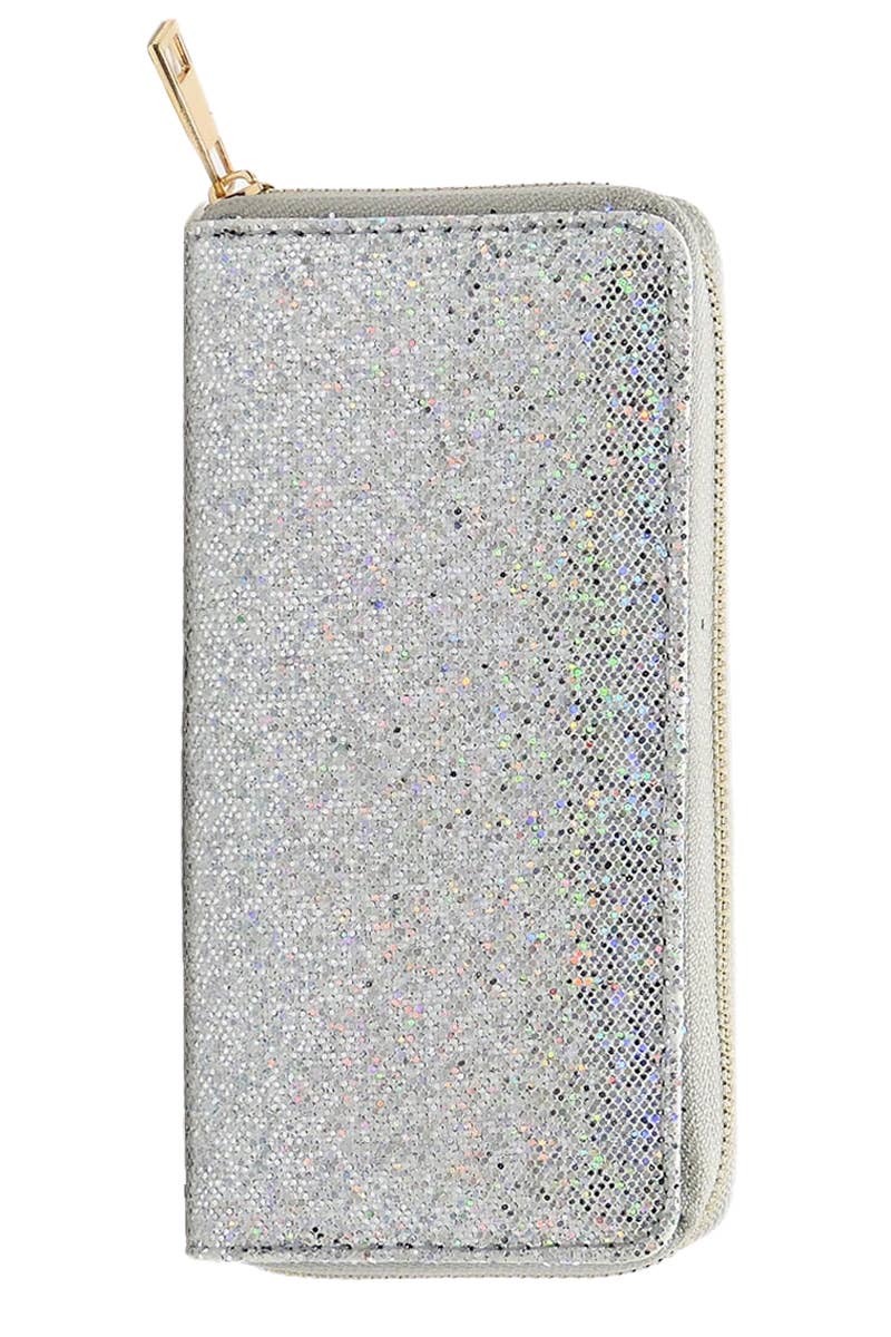 6211. Metallic Glitter Single Zip Continental Wallet