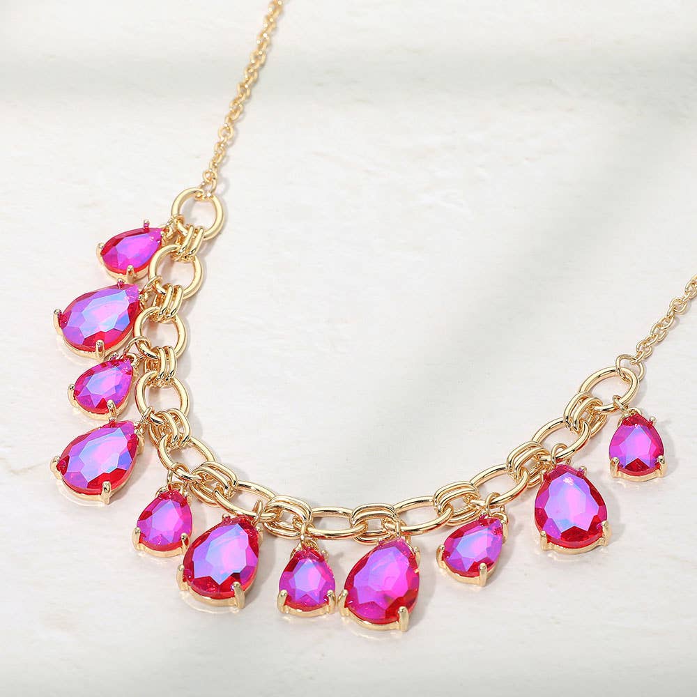 Cushion Teardrop Cluster Drop Station Necklace