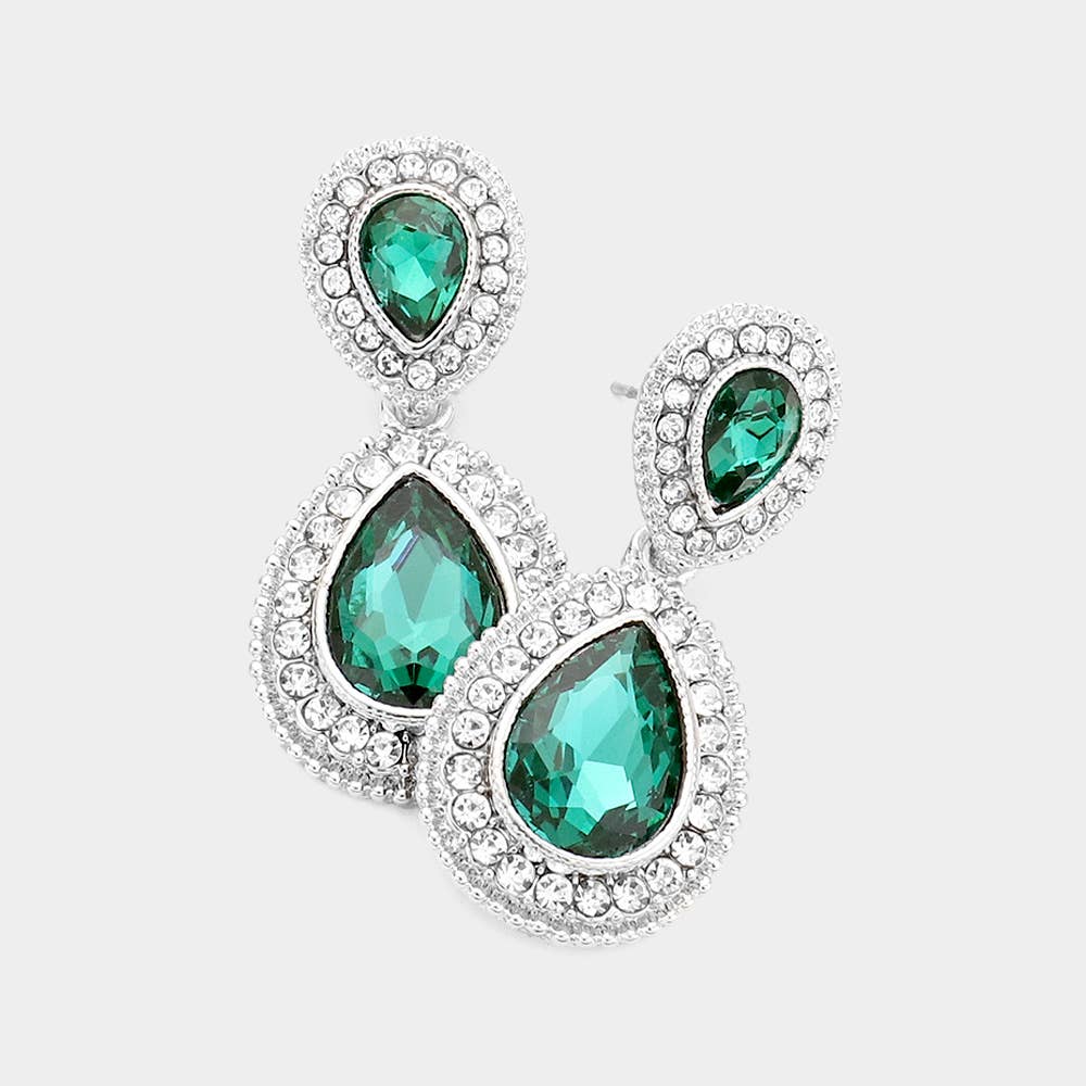 Rhinestone Trim Teardrop Evening Earrings