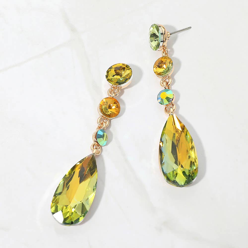 Elegant Multi Faceted Crystal Dangle Statement Earrings