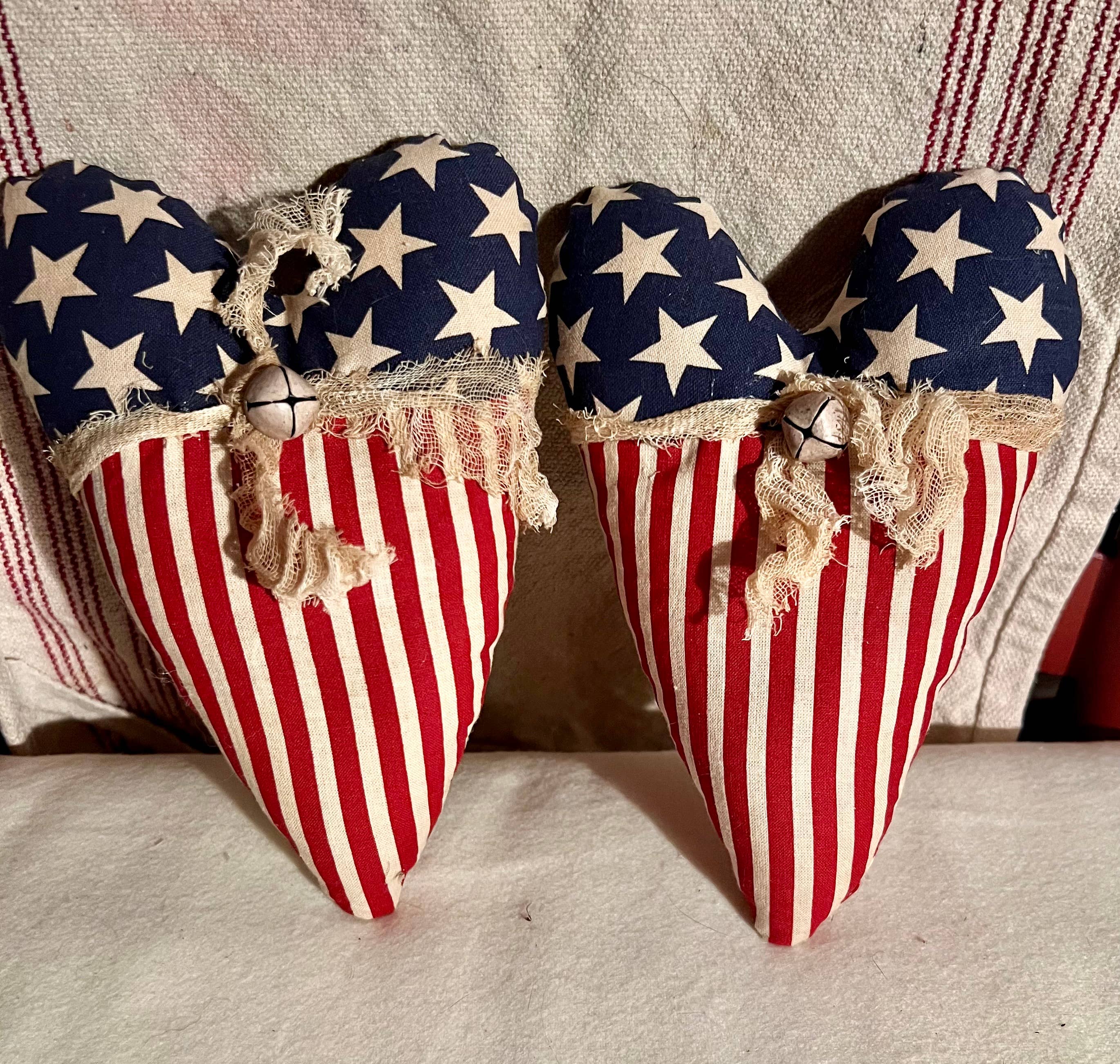 6358. Set of 3 Handmade Americana stuffed Heart pillow