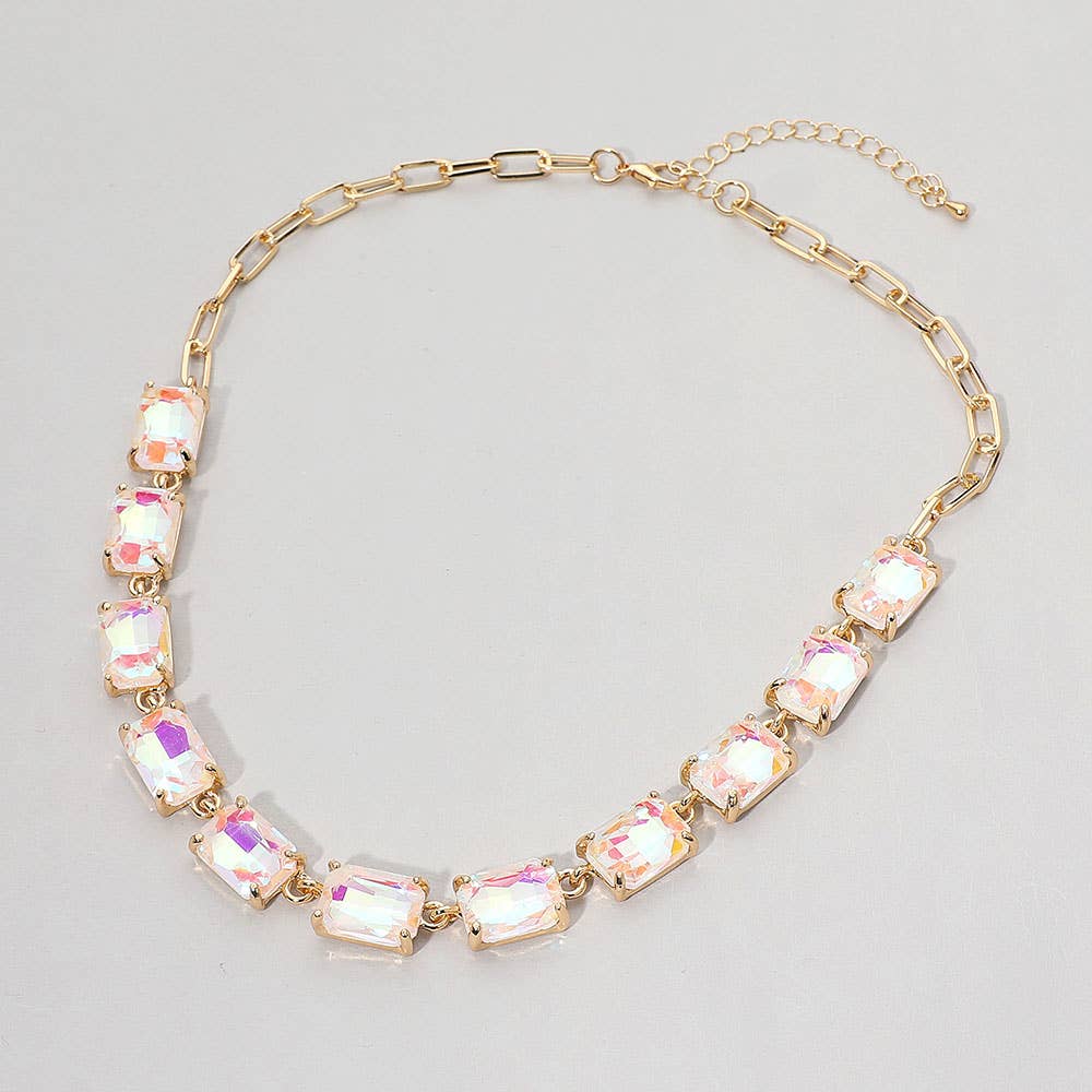 Cushion Rectangular Stone Cluster Link Evening Necklace