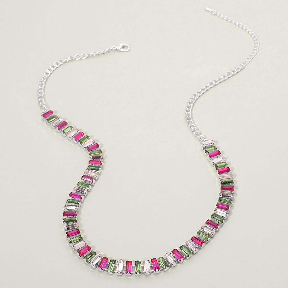 Baguette Stone Cluster Link Accent Necklace