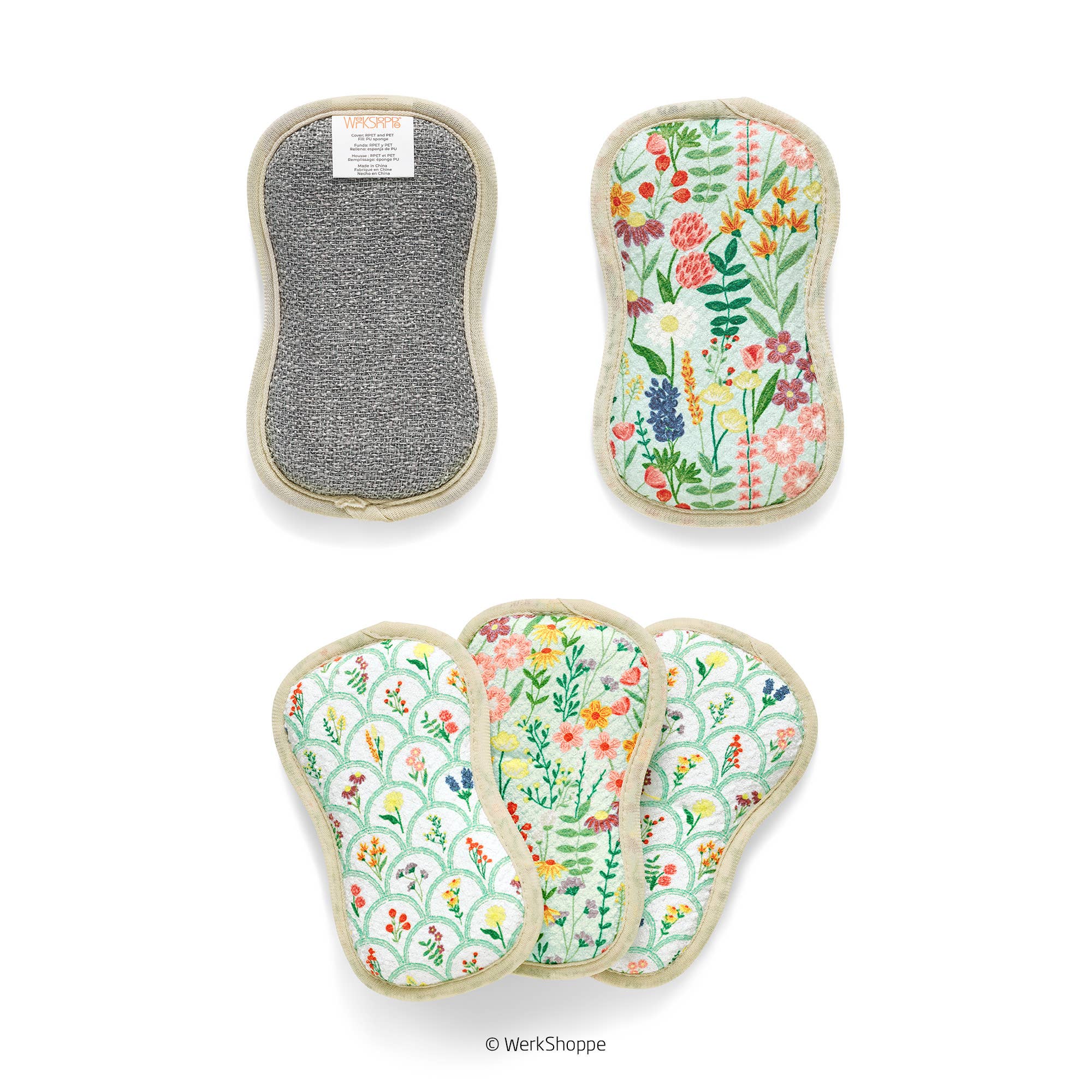 Wildflowers Microfiber Scrubbie Set, Dual-Side Cleaning Pads