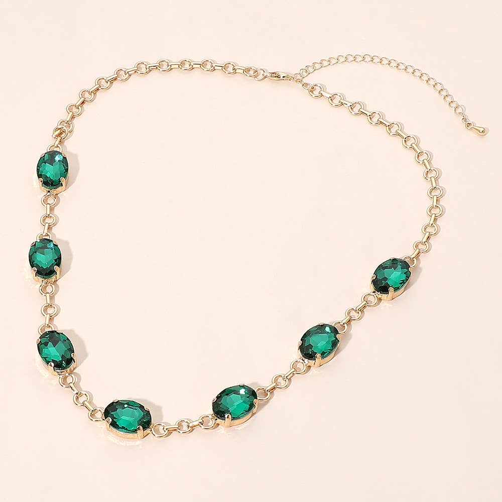 Oval Gem Cluster Station Evening Necklace