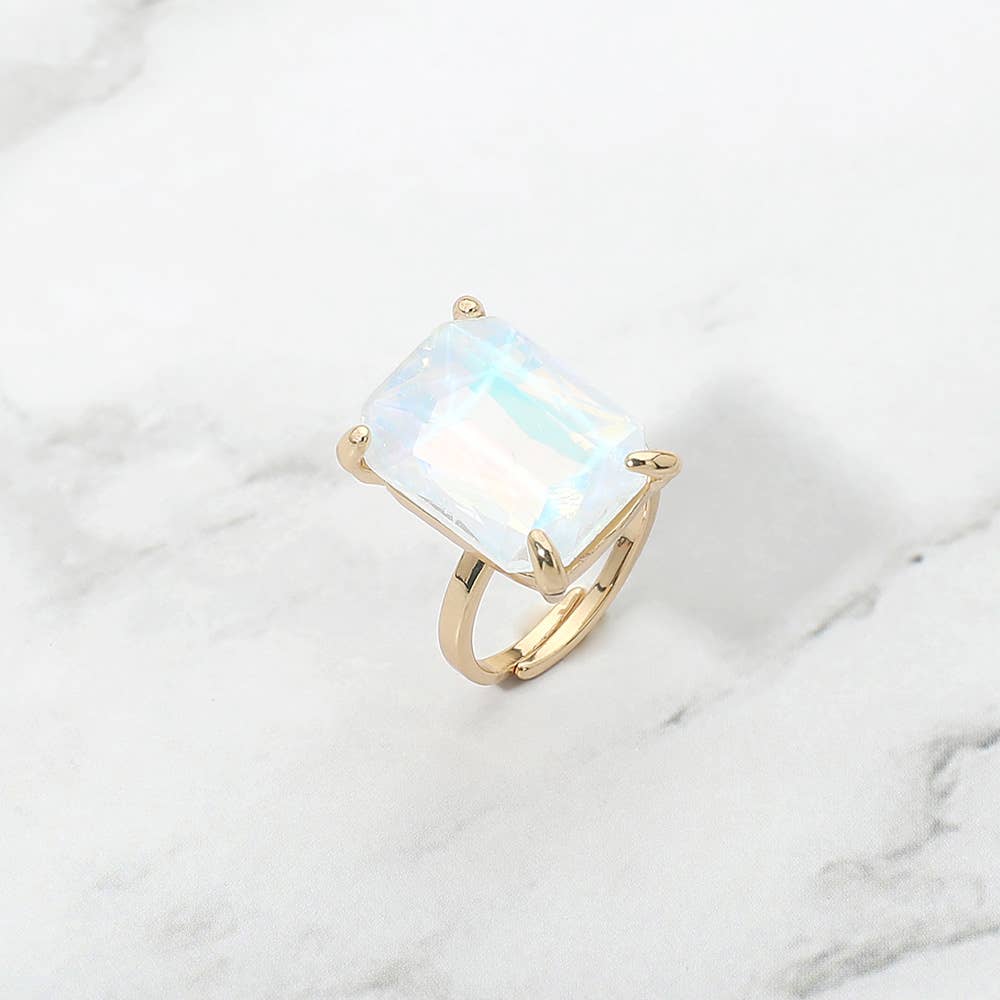 Bold Emerald Cut Stone Cluster Accent Adjustable Ring