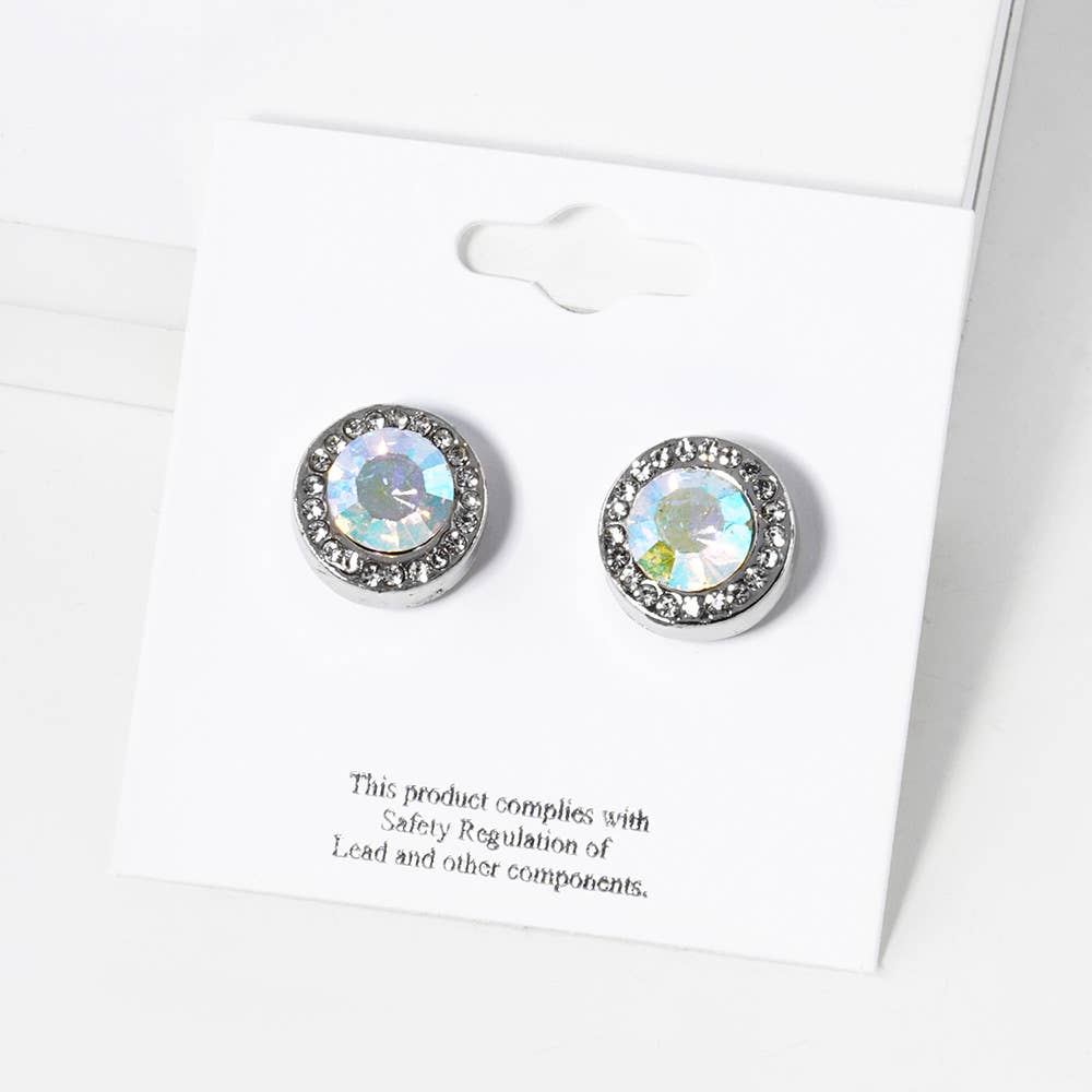 Round Crystal Halo Stud Earrings