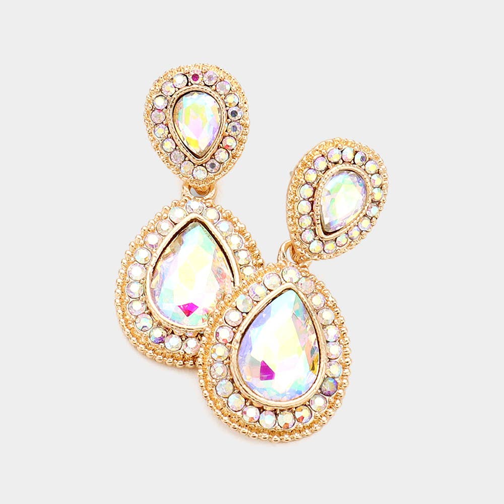 Rhinestone Trim Teardrop Evening Earrings