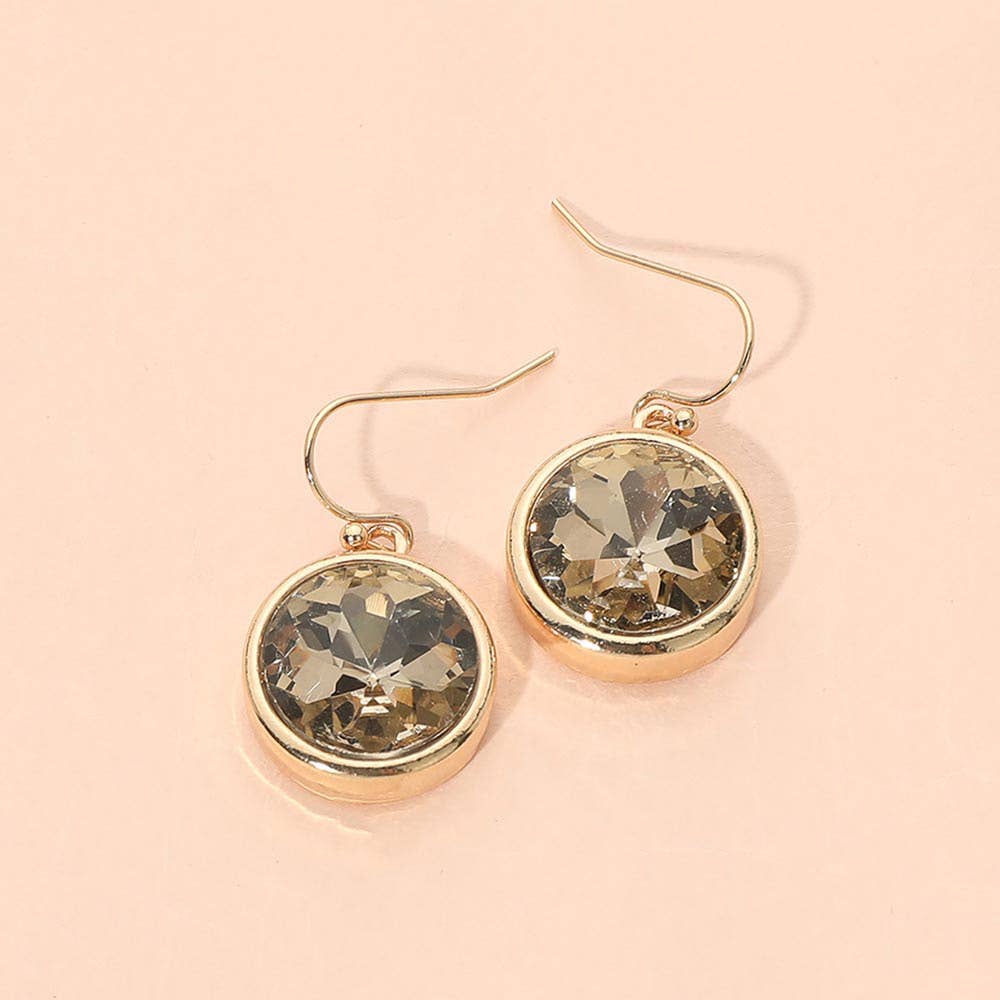 Round Faceted Stone Drop Dangle Earrings