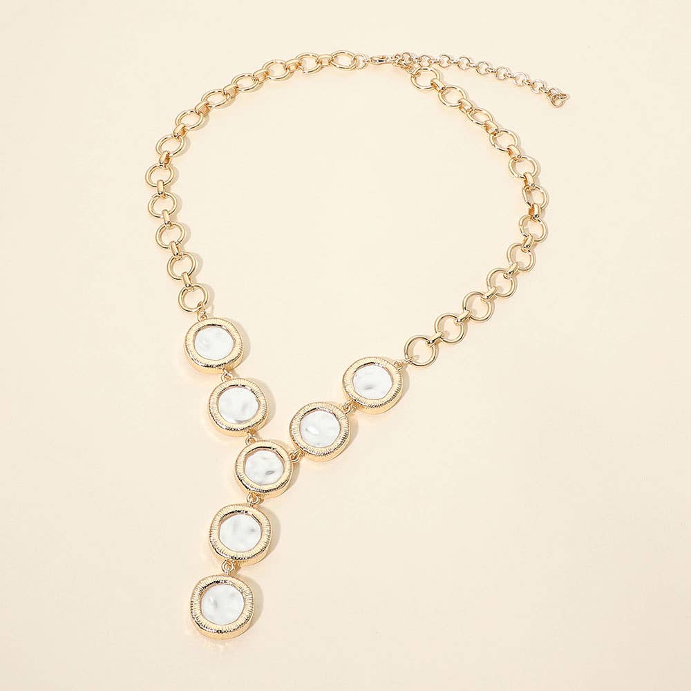 Round Pearl Disc Link Y-Shaped Necklace